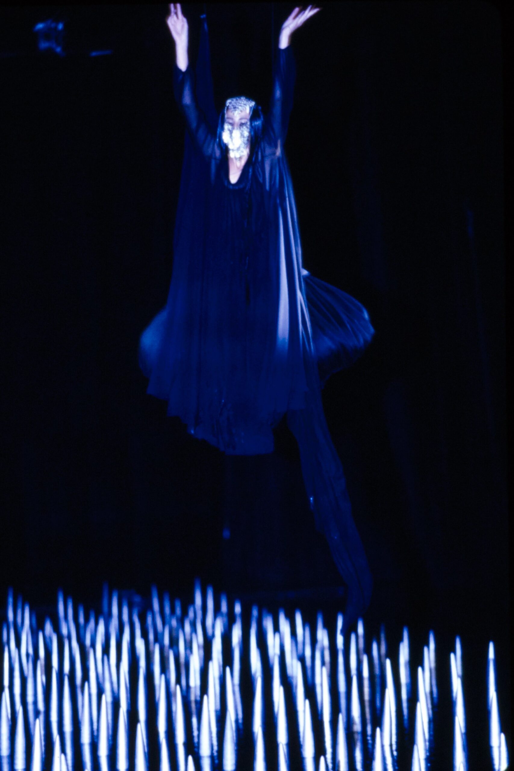 black silk cape and tulle dress