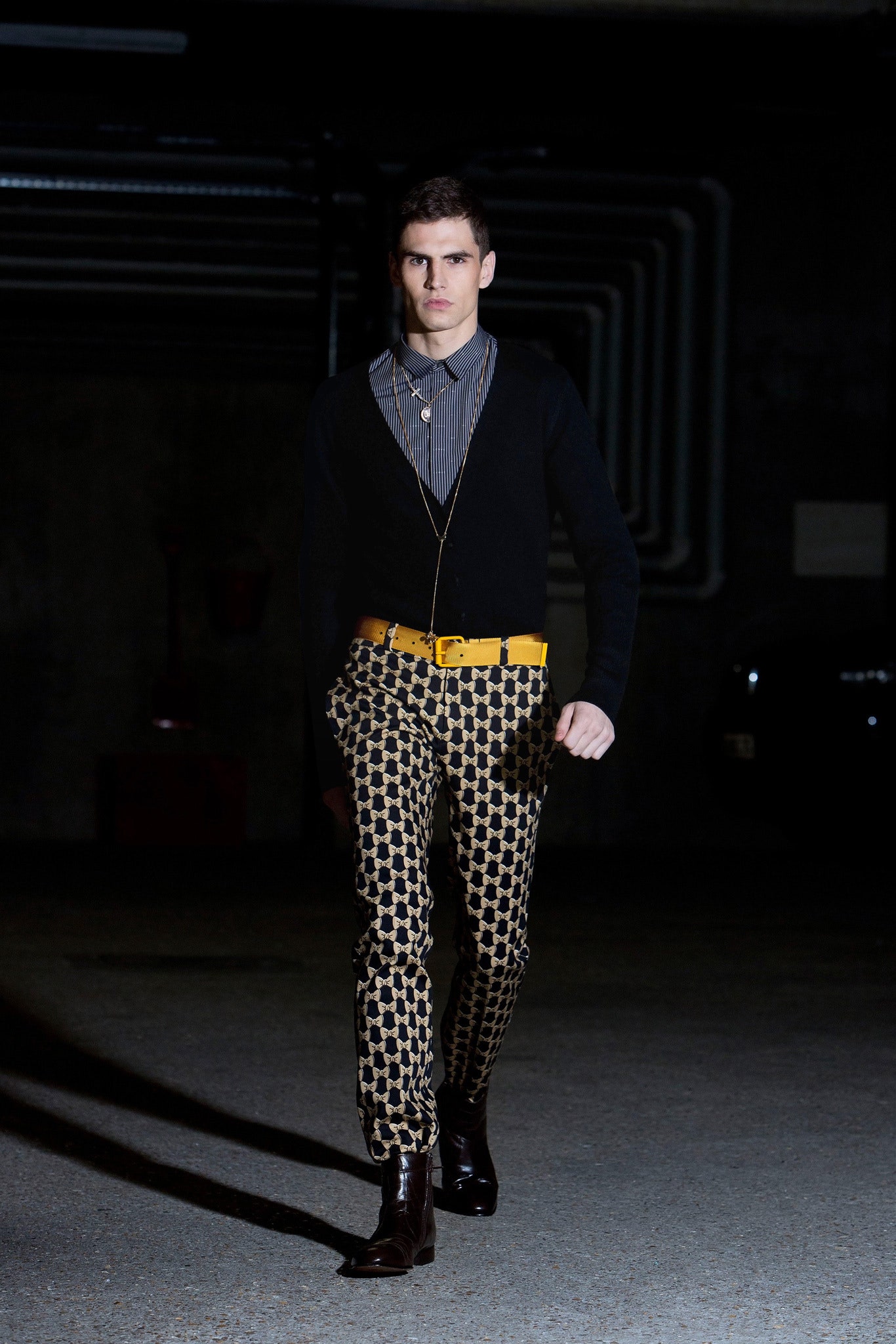 brown cotton slim printed pants