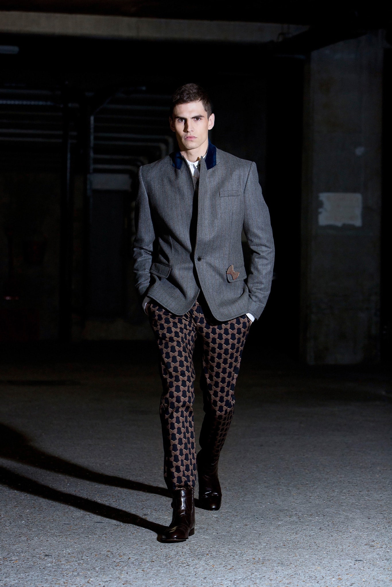 brown cotton slim printed pants