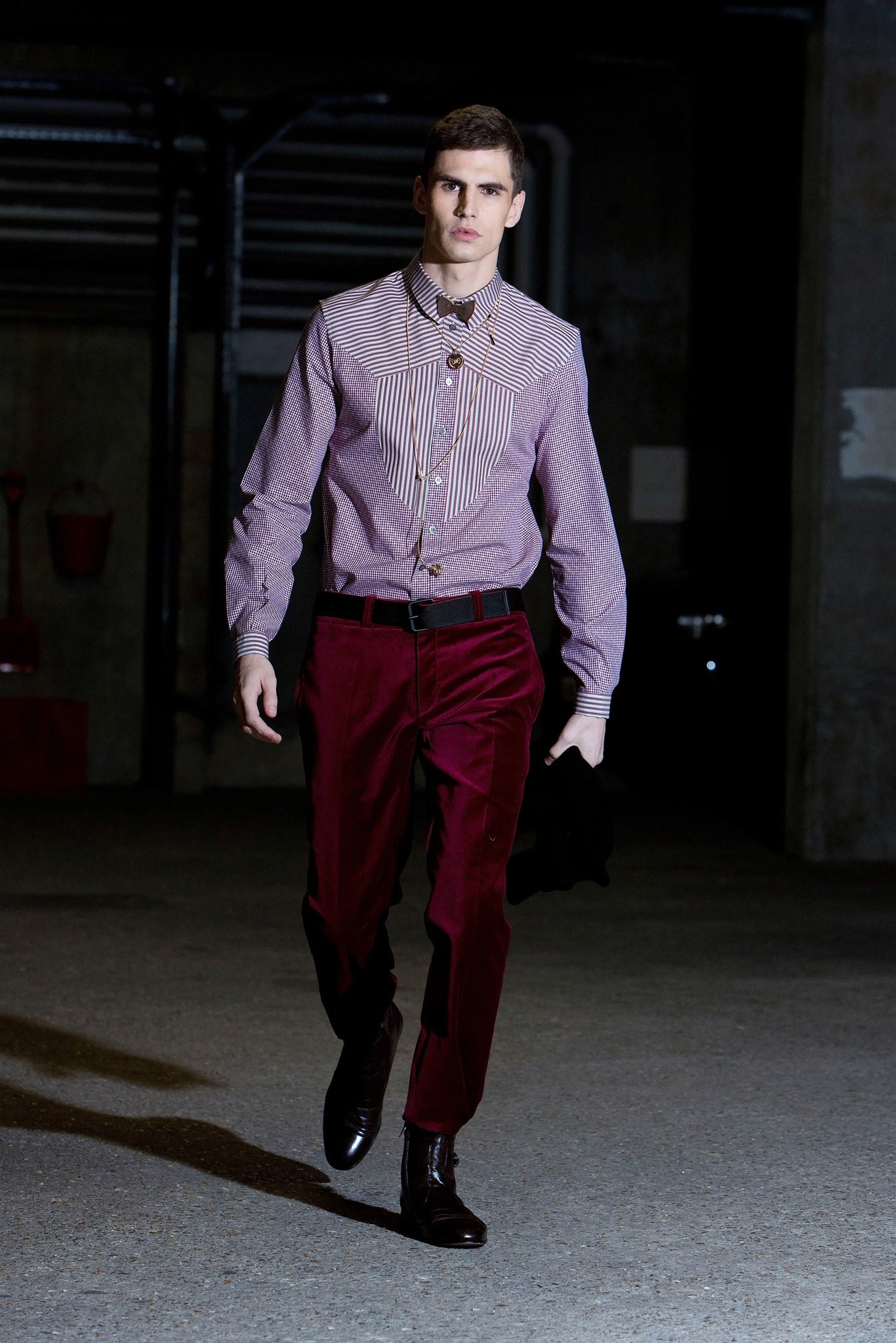 fitted striped shirt with tailored pants