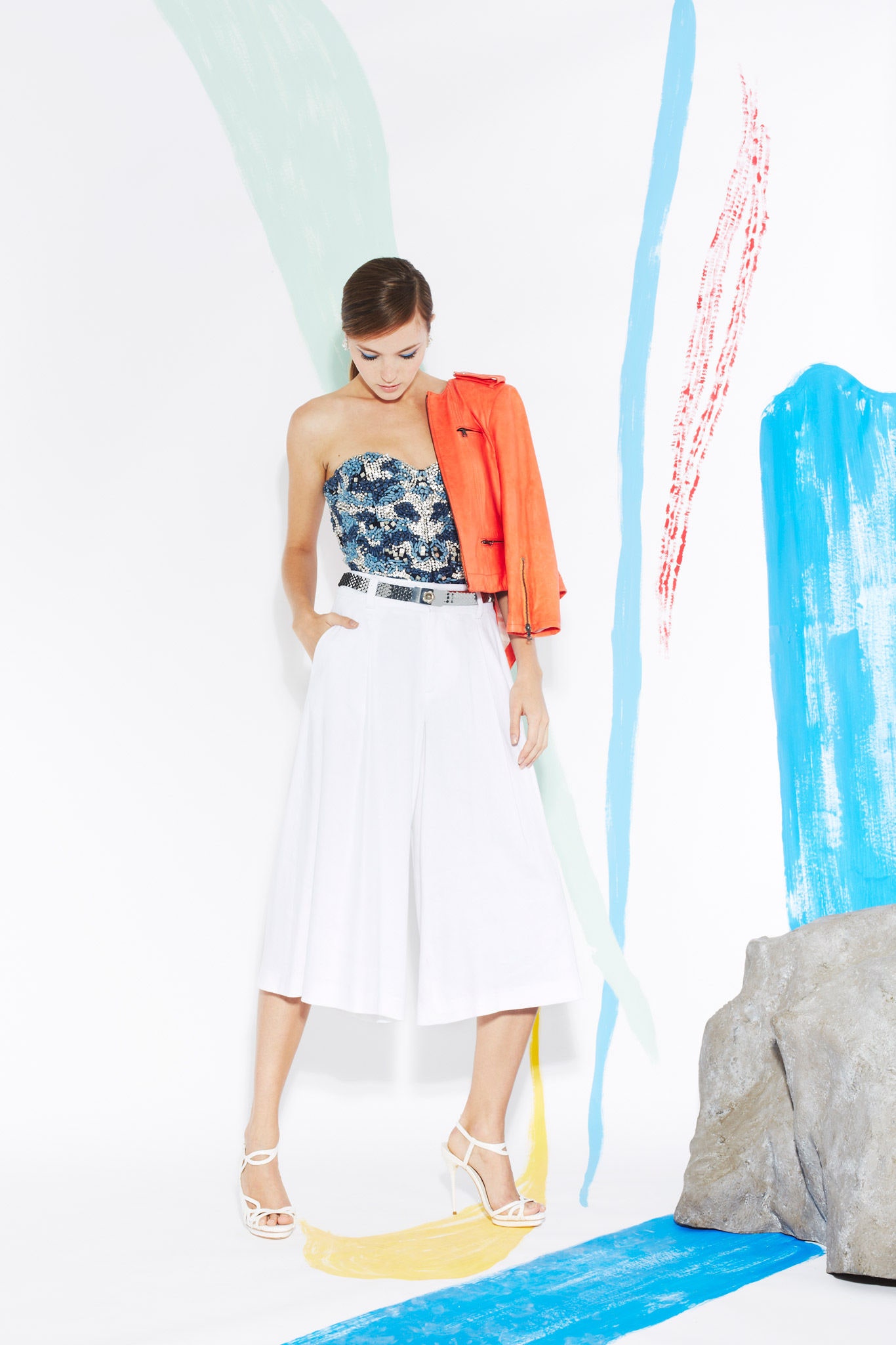 orange cotton short-sleeve fitted jacket
