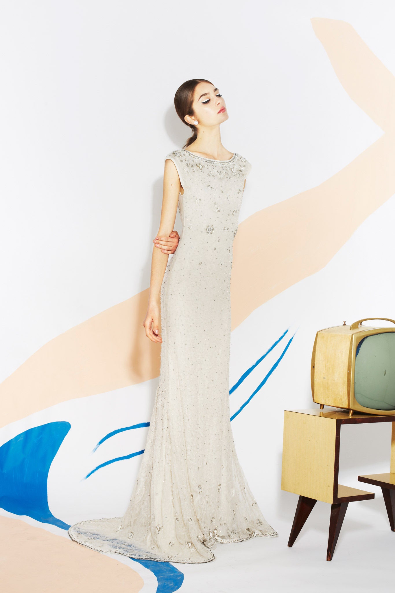 ivory silk beaded gown