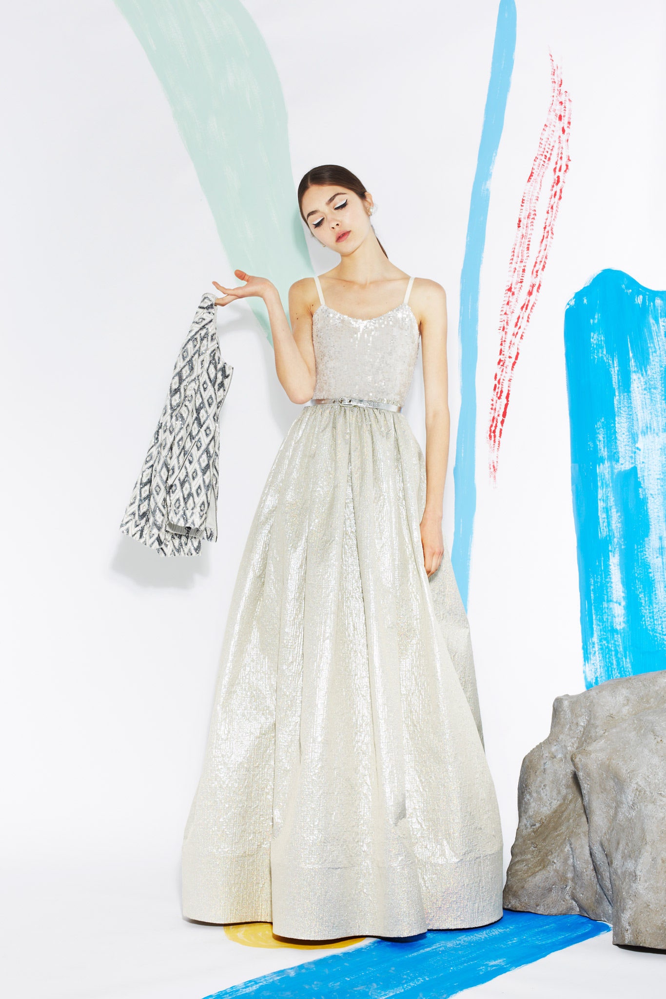 silver silk sleeveless gown