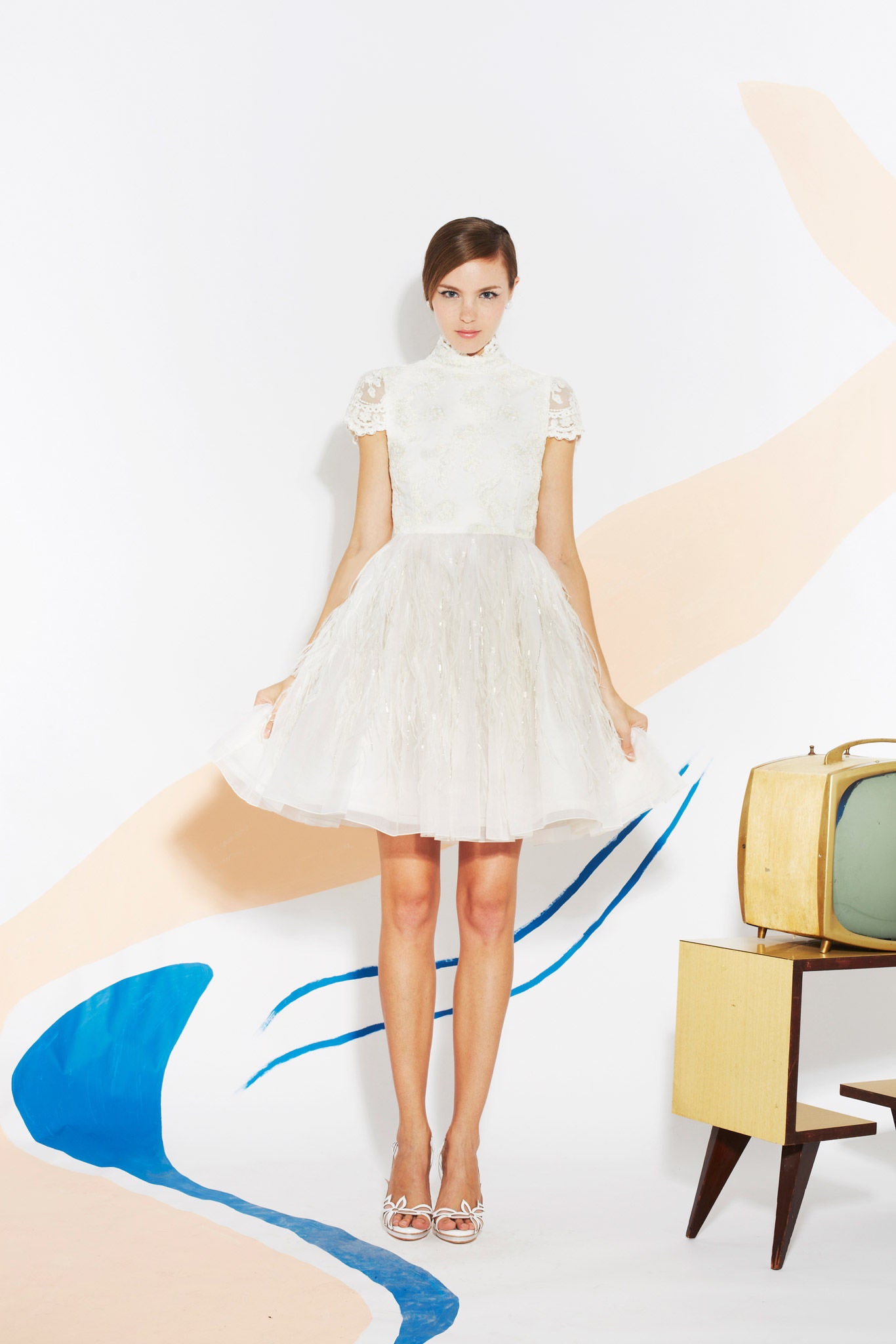 white silk pleated mini dress