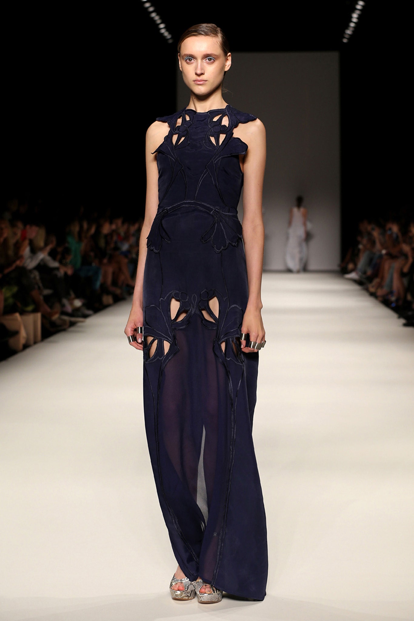blue silk sleeveless dress