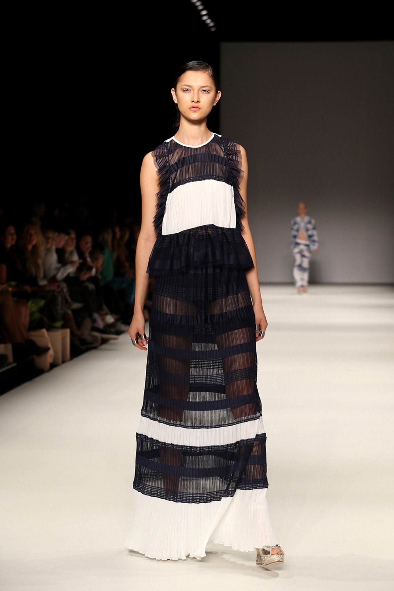 pleated black and white maxi dress