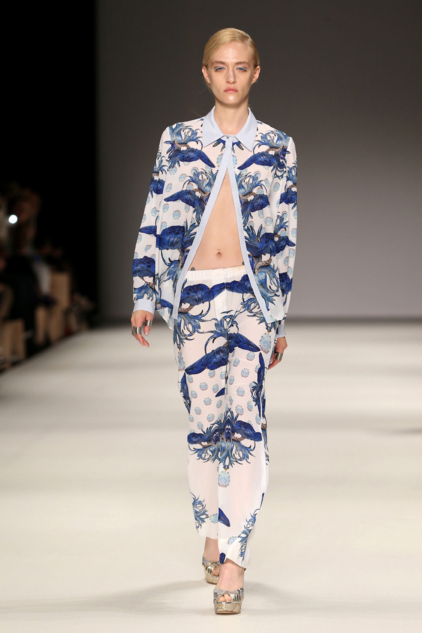 blue and white printed shirt and pants