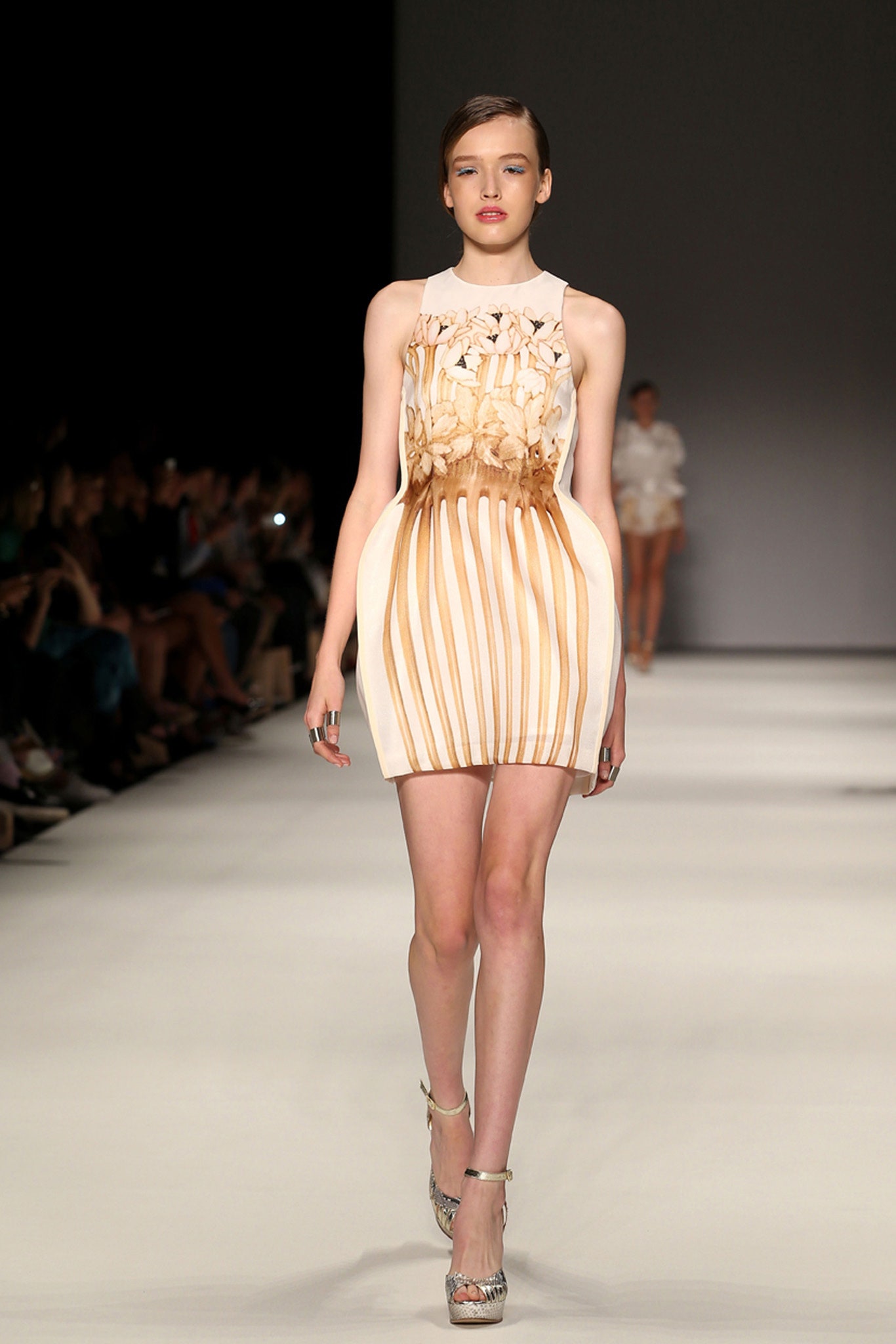 beige and brown pleated dress