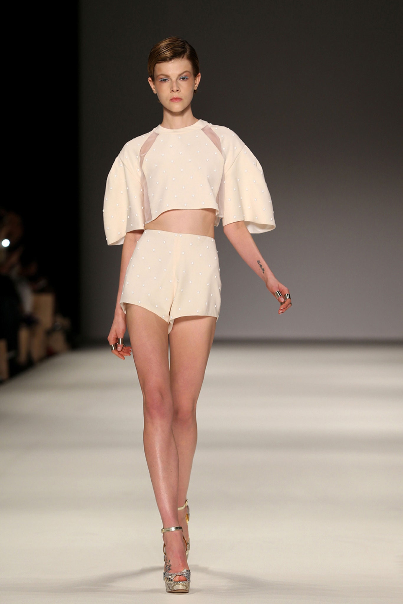 white embellished crop top and shorts