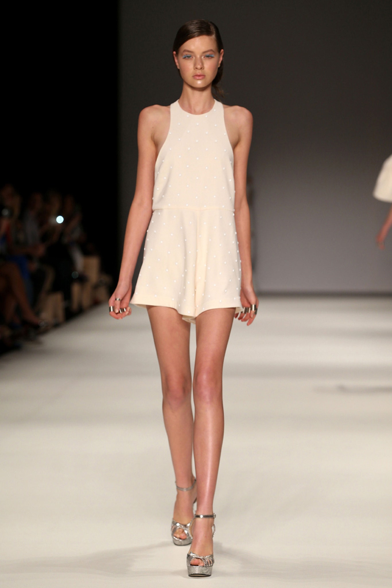 white beaded sleeveless romper