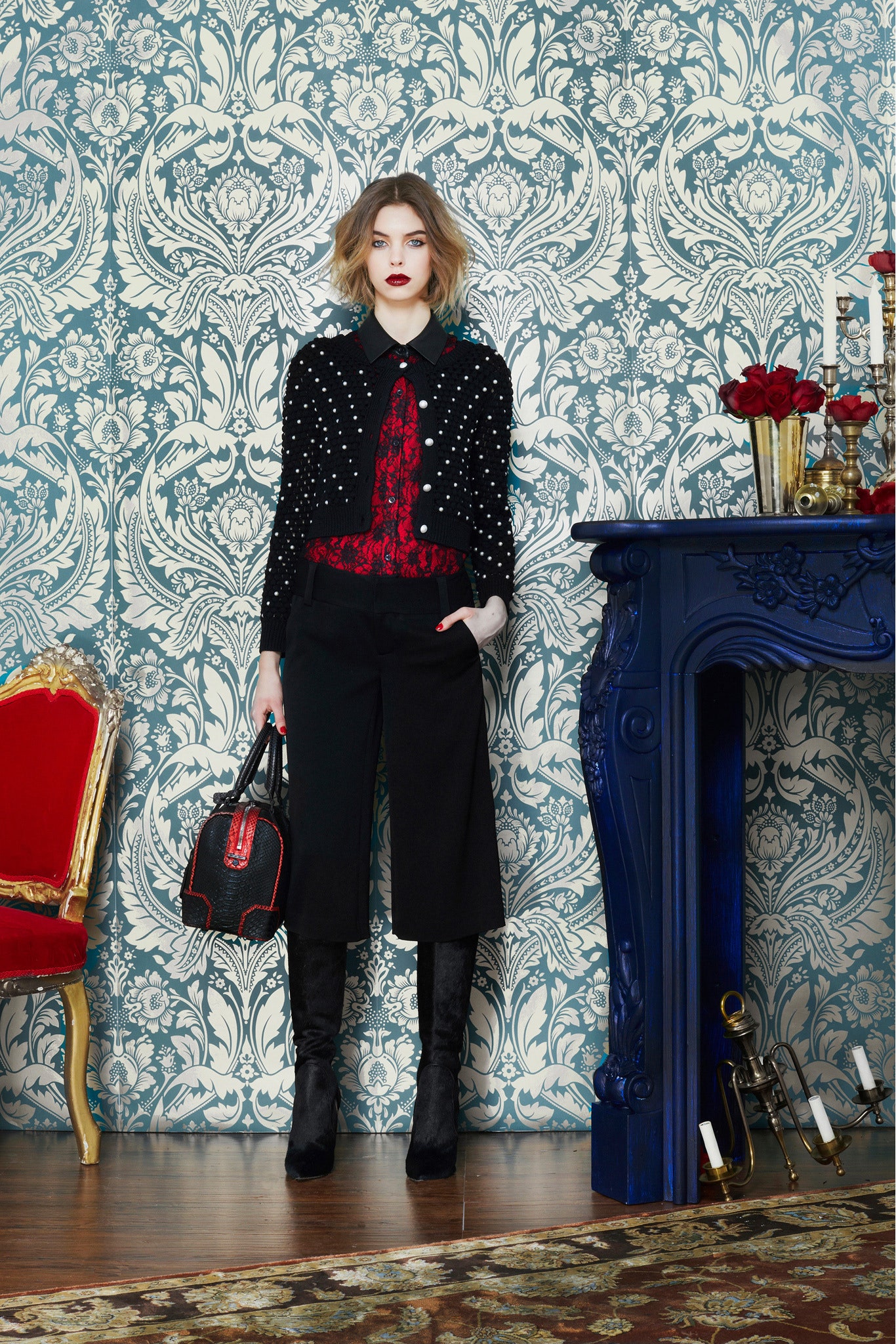 black embroidered blouse and pants