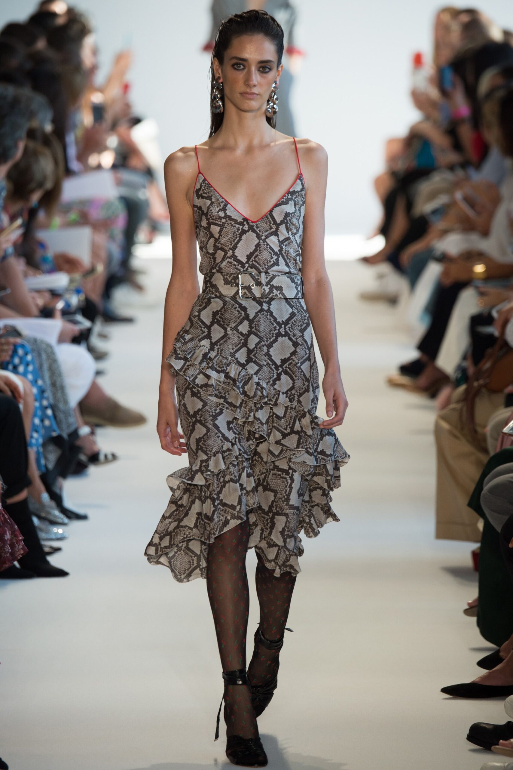 tiered printed midi dress