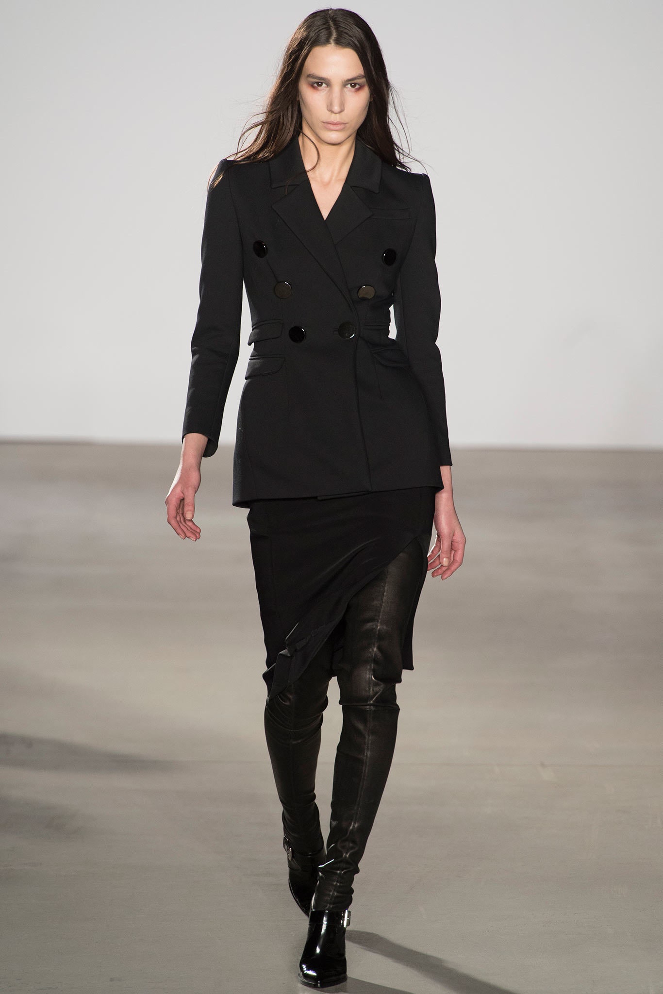 black tailored blazer with asymmetric skirt