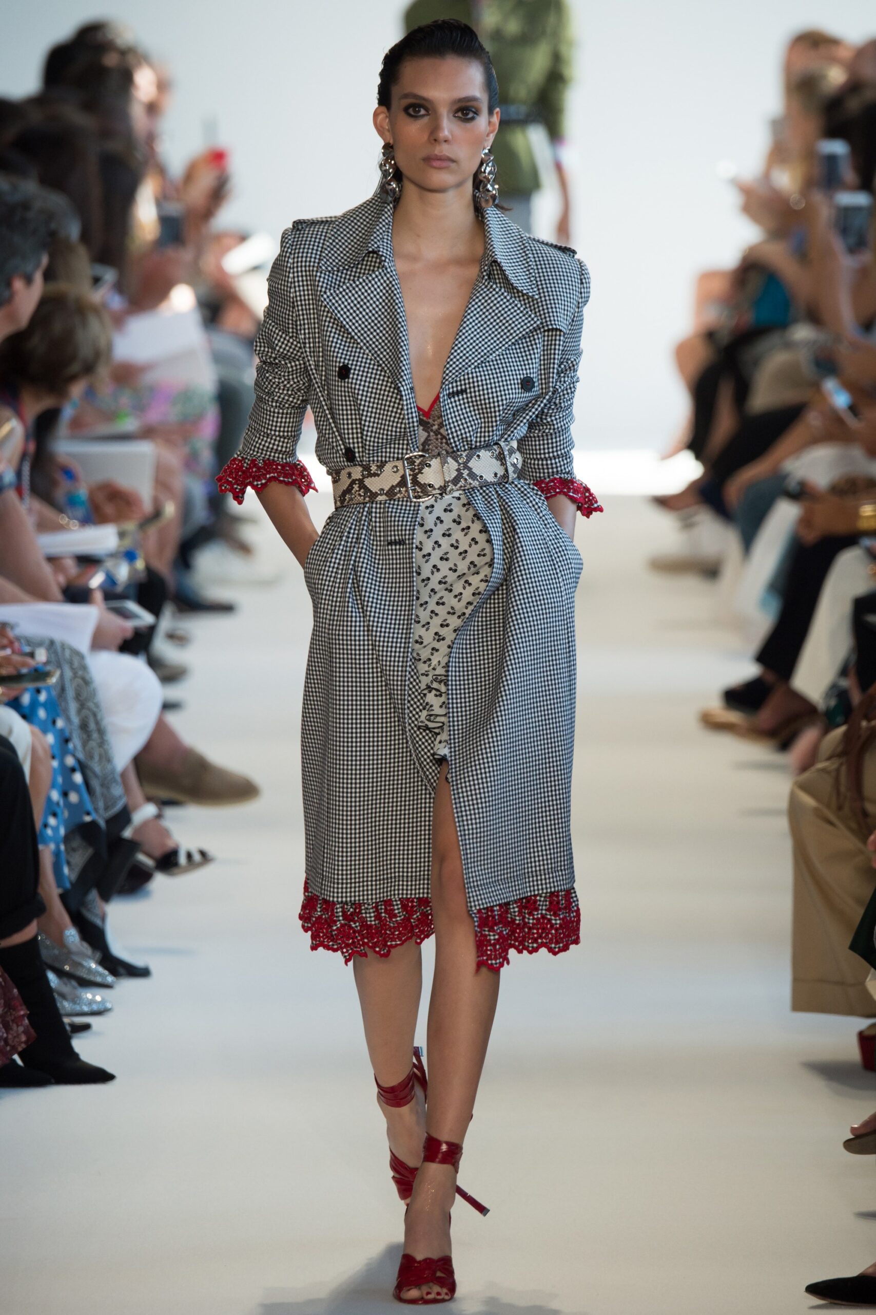 black and white checked midi dress