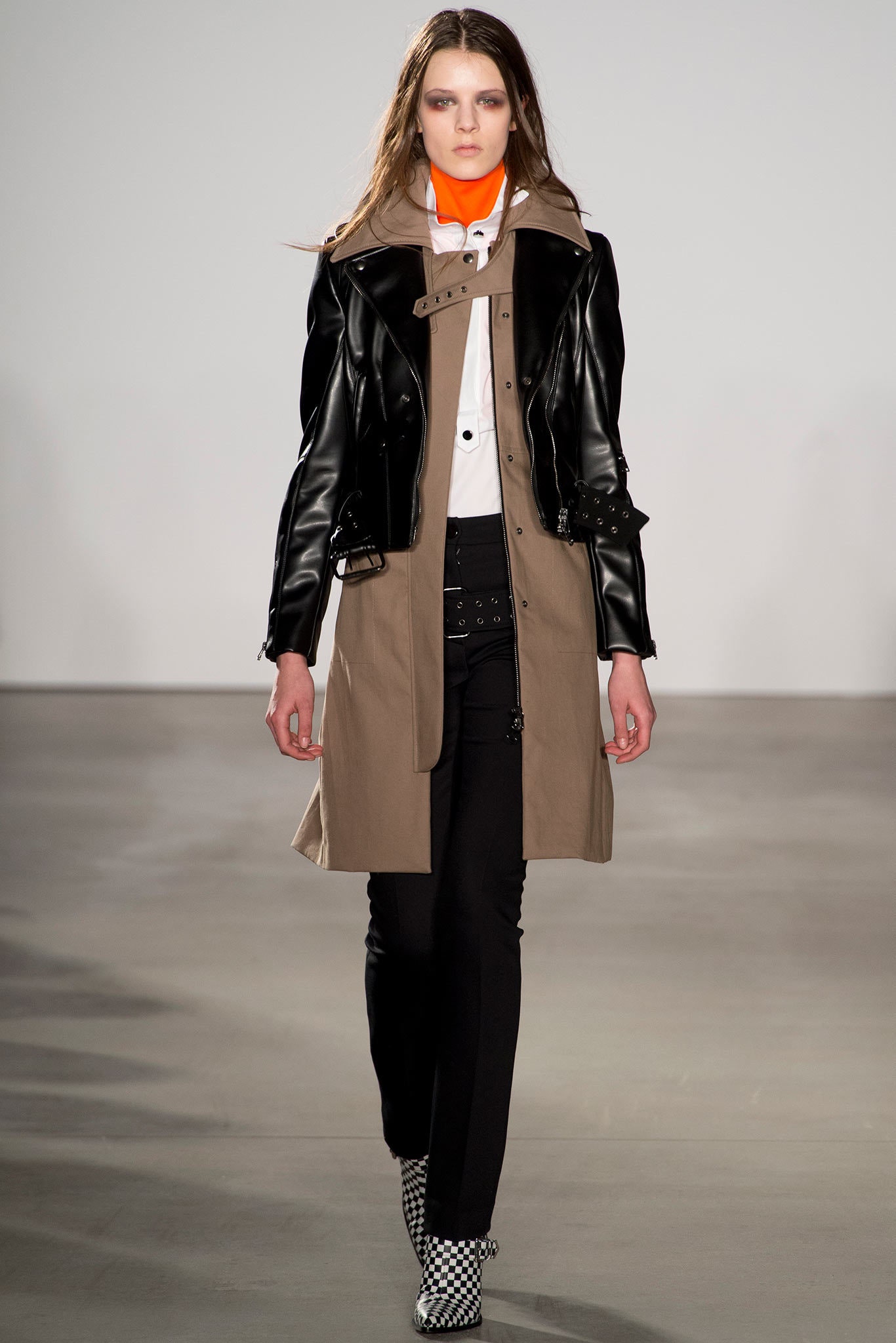 black and beige fitted coat