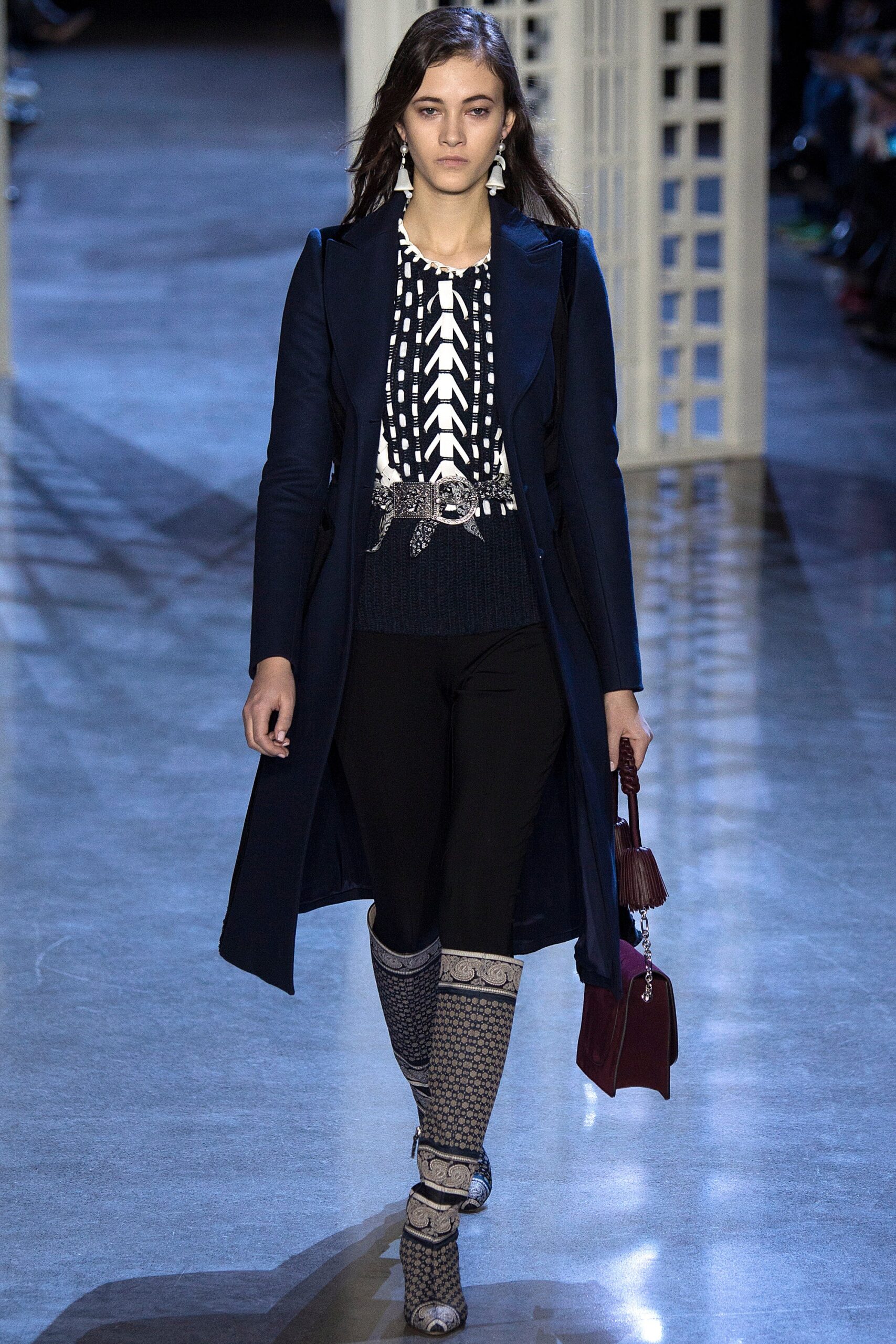 blue wool long-sleeve collared fitted buttoned coat