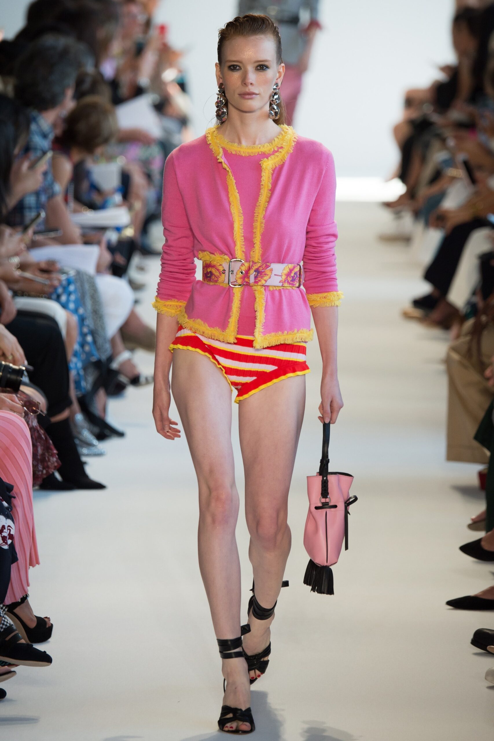 pink fringed top with swimsuit