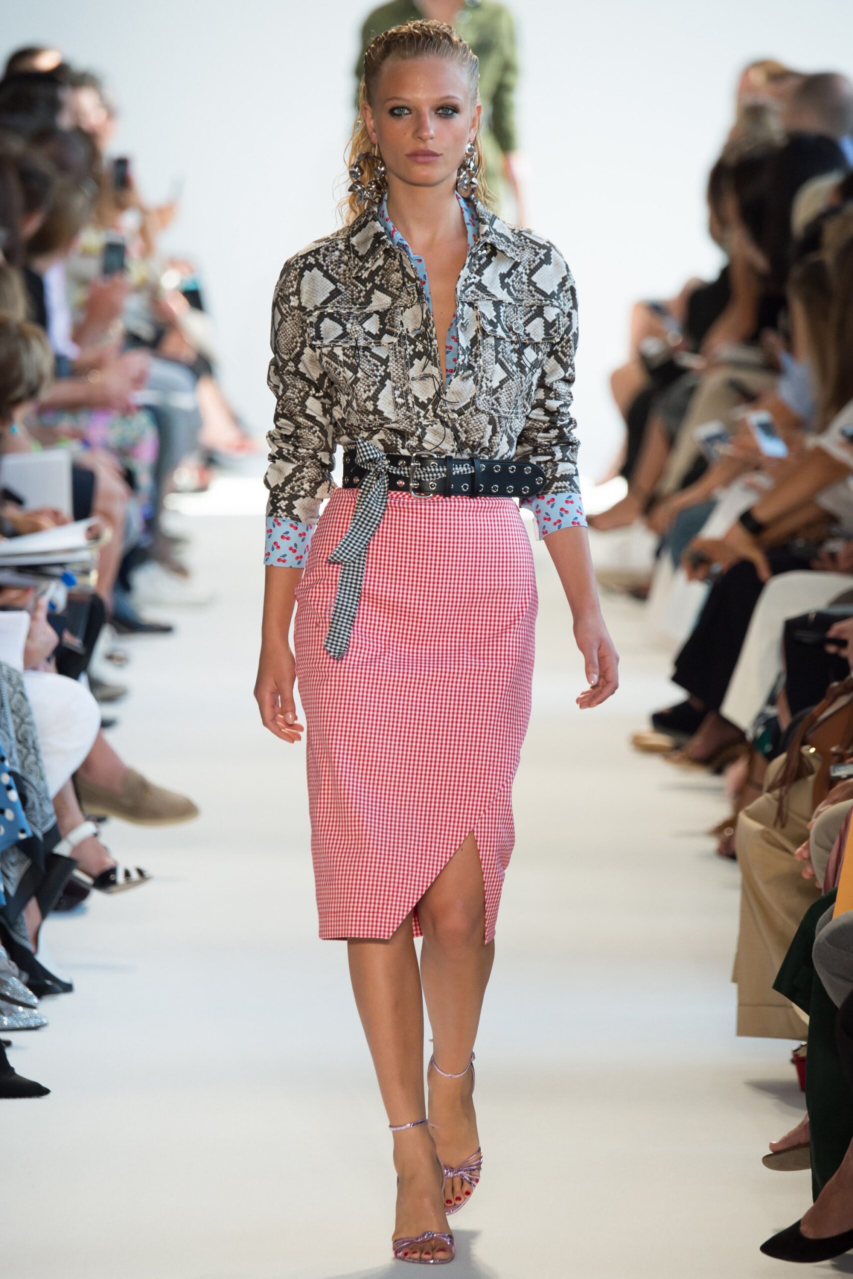 fitted shirt and midi skirt