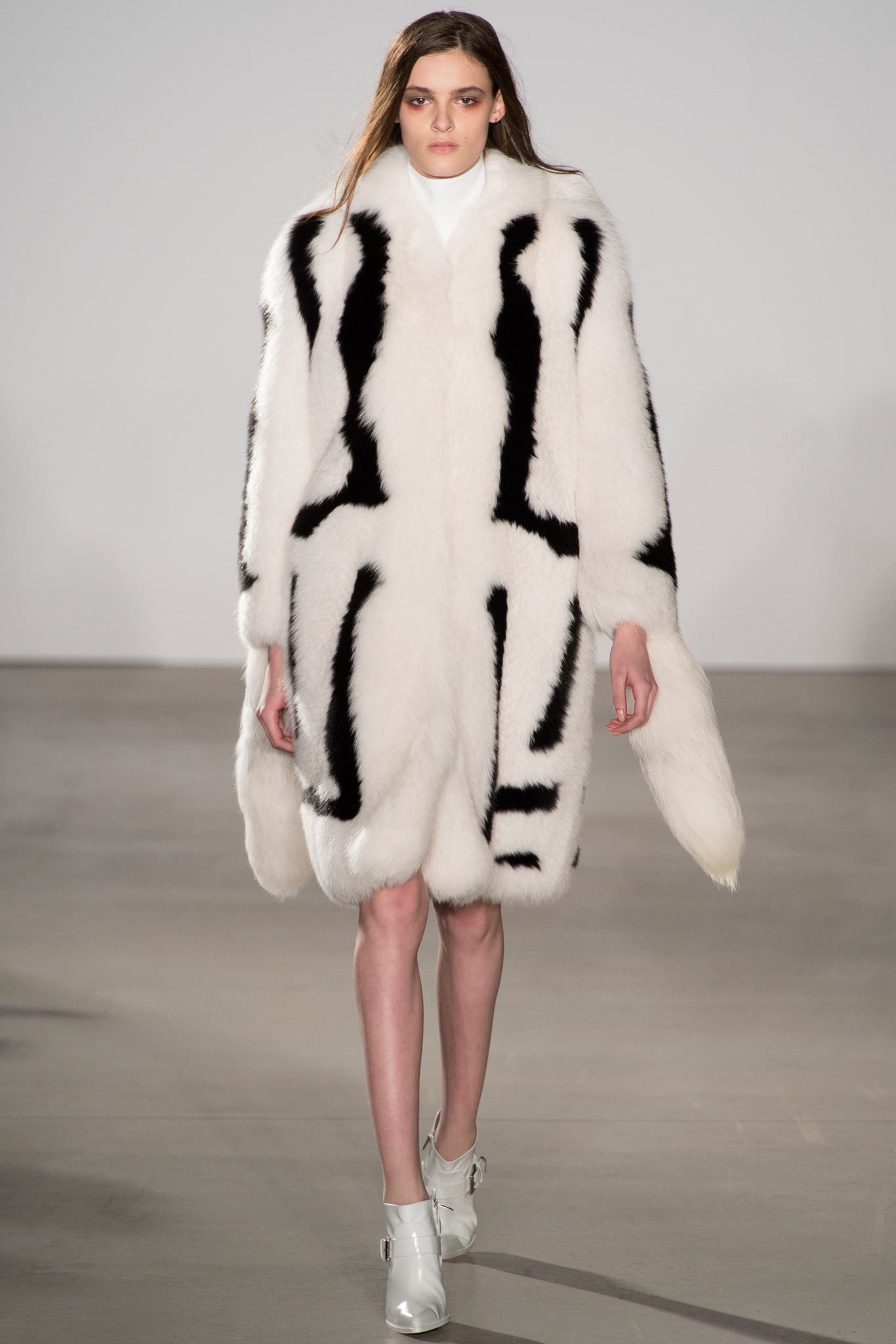 white and black striped fur coat