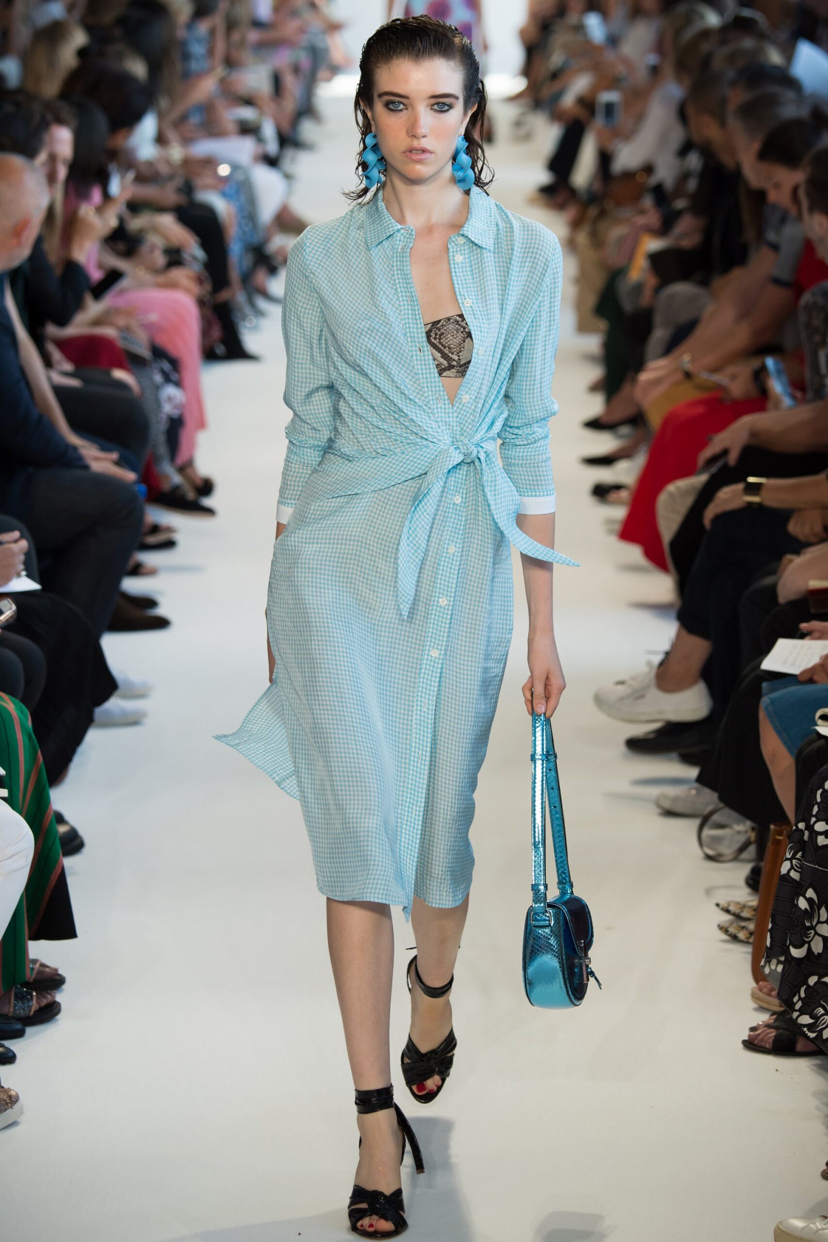 blue and white shirt-dress