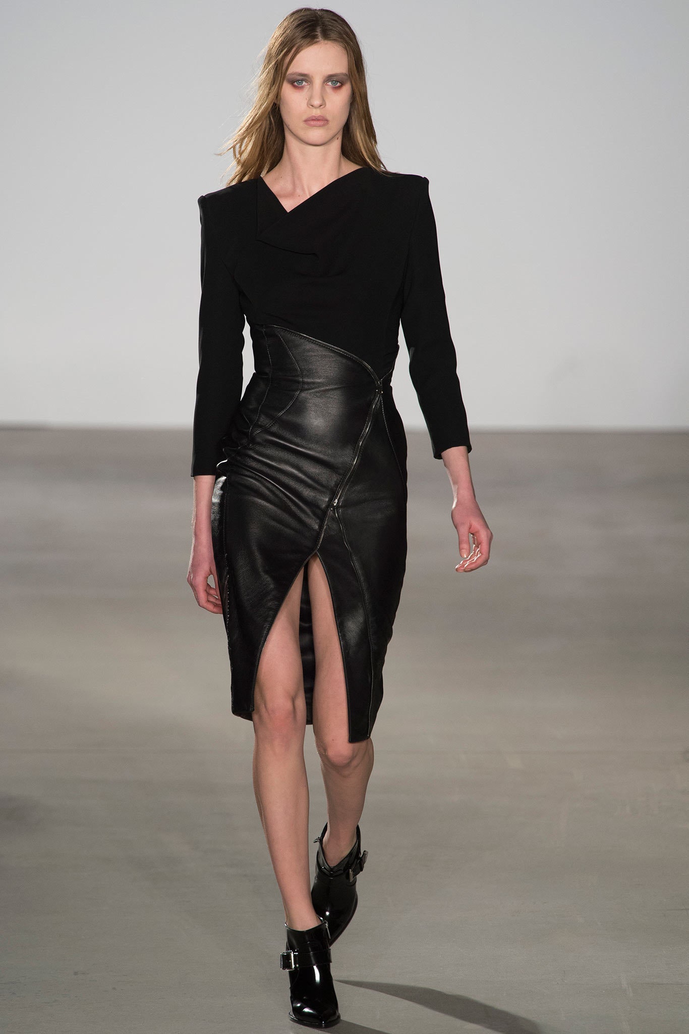 black leather fitted dress
