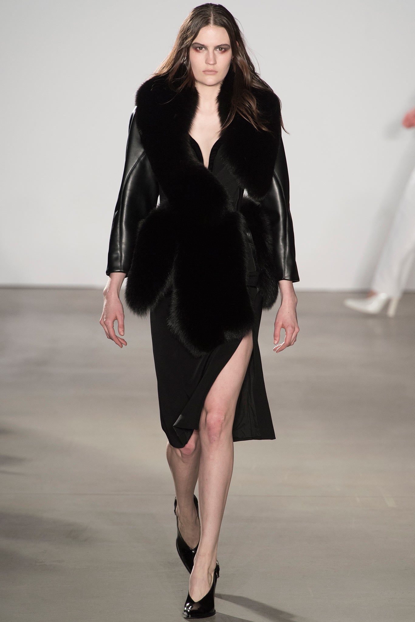 black leather dress with fur coat