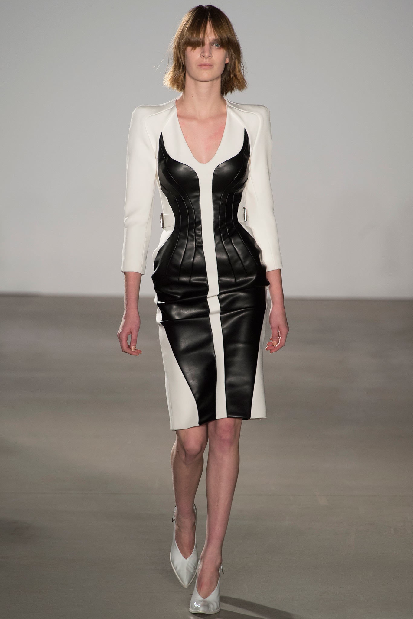 fitted black and white leather dress