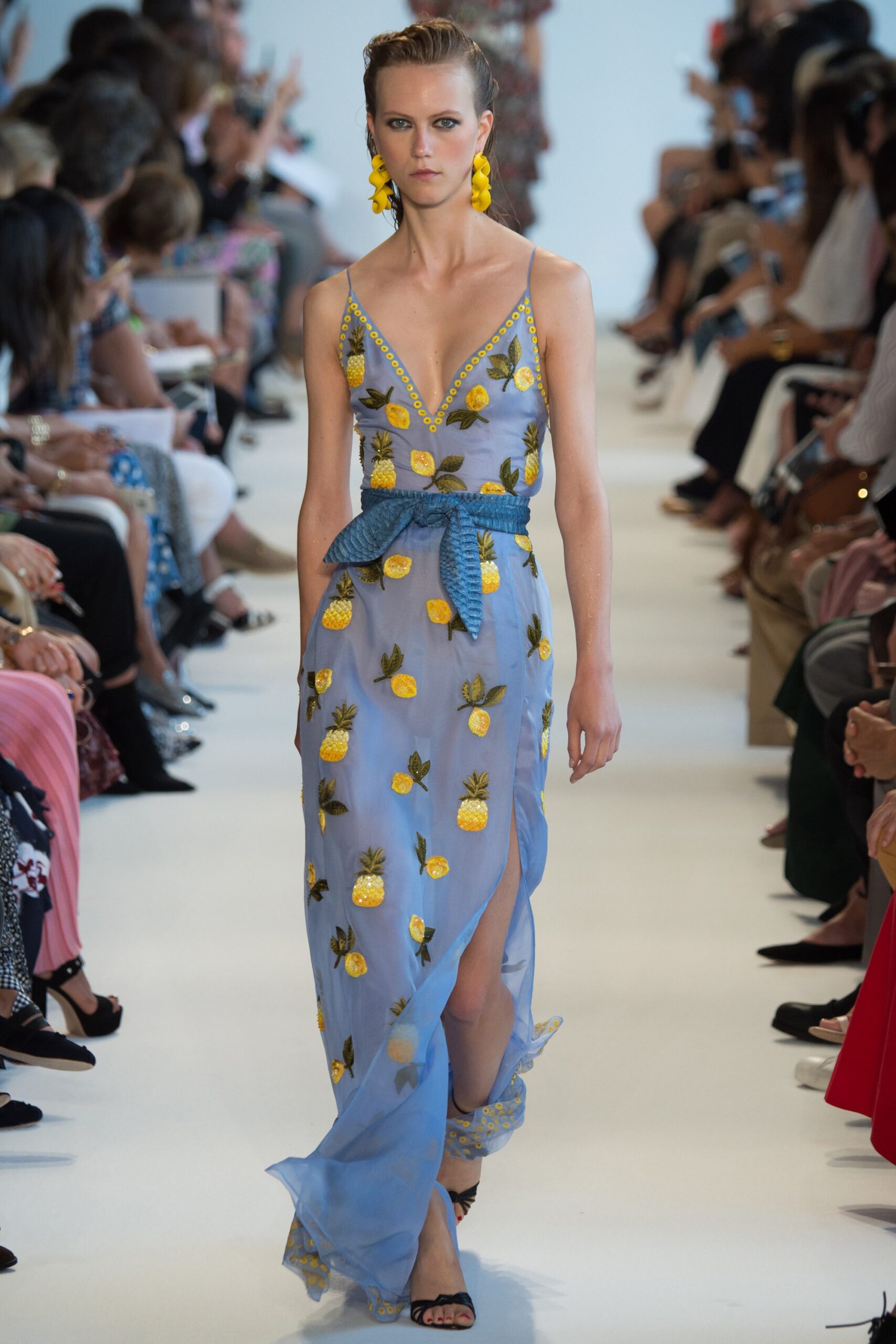 blue silk embroidered gown