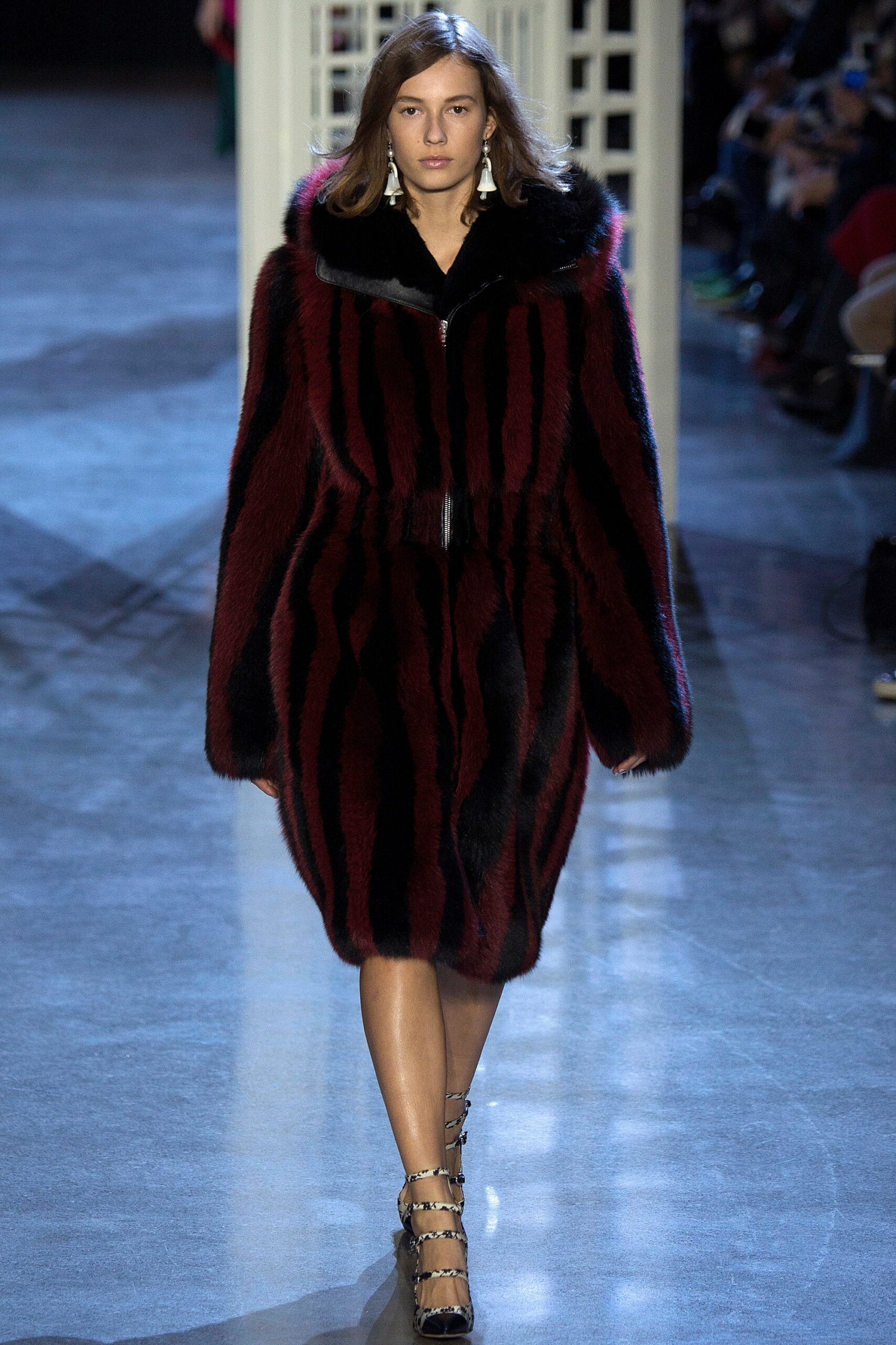 red and black striped fur coat