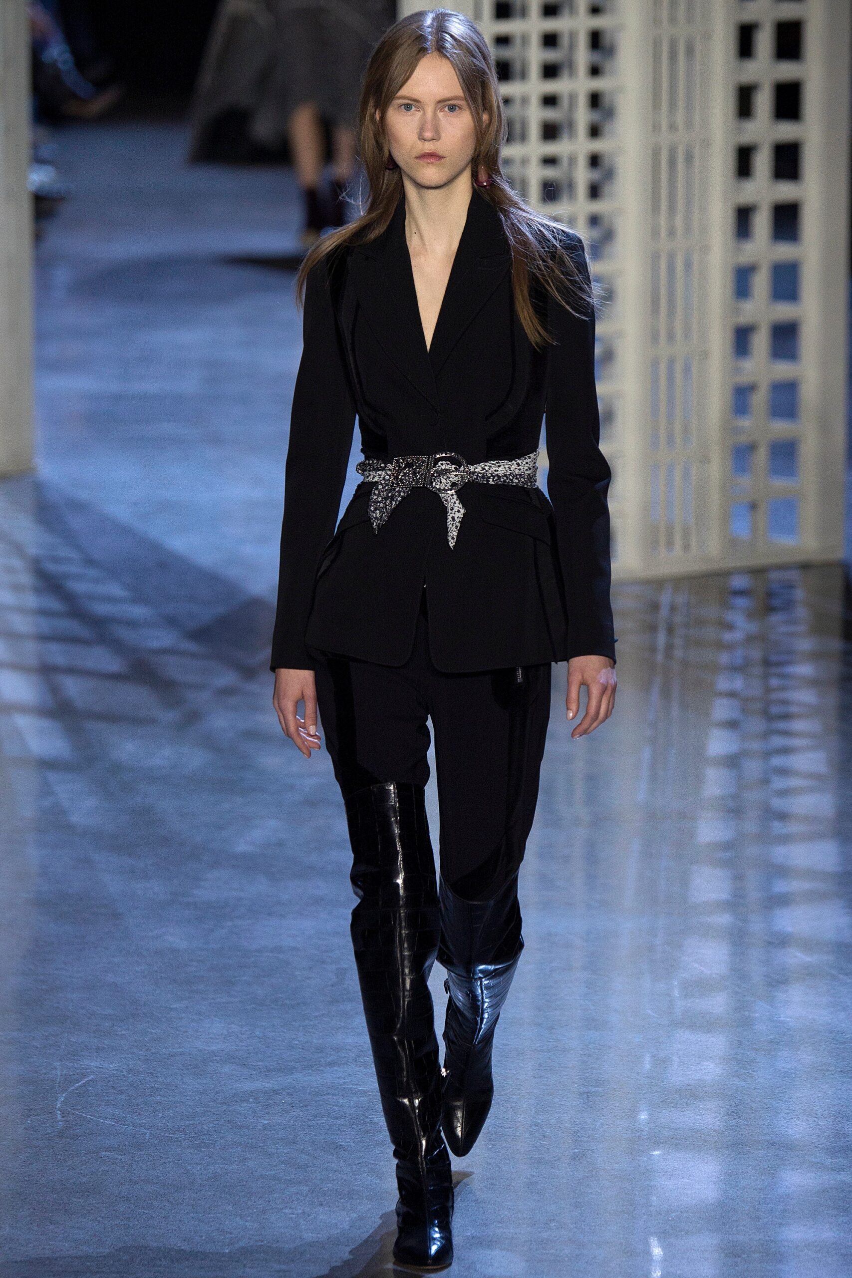 black leather shiny boots