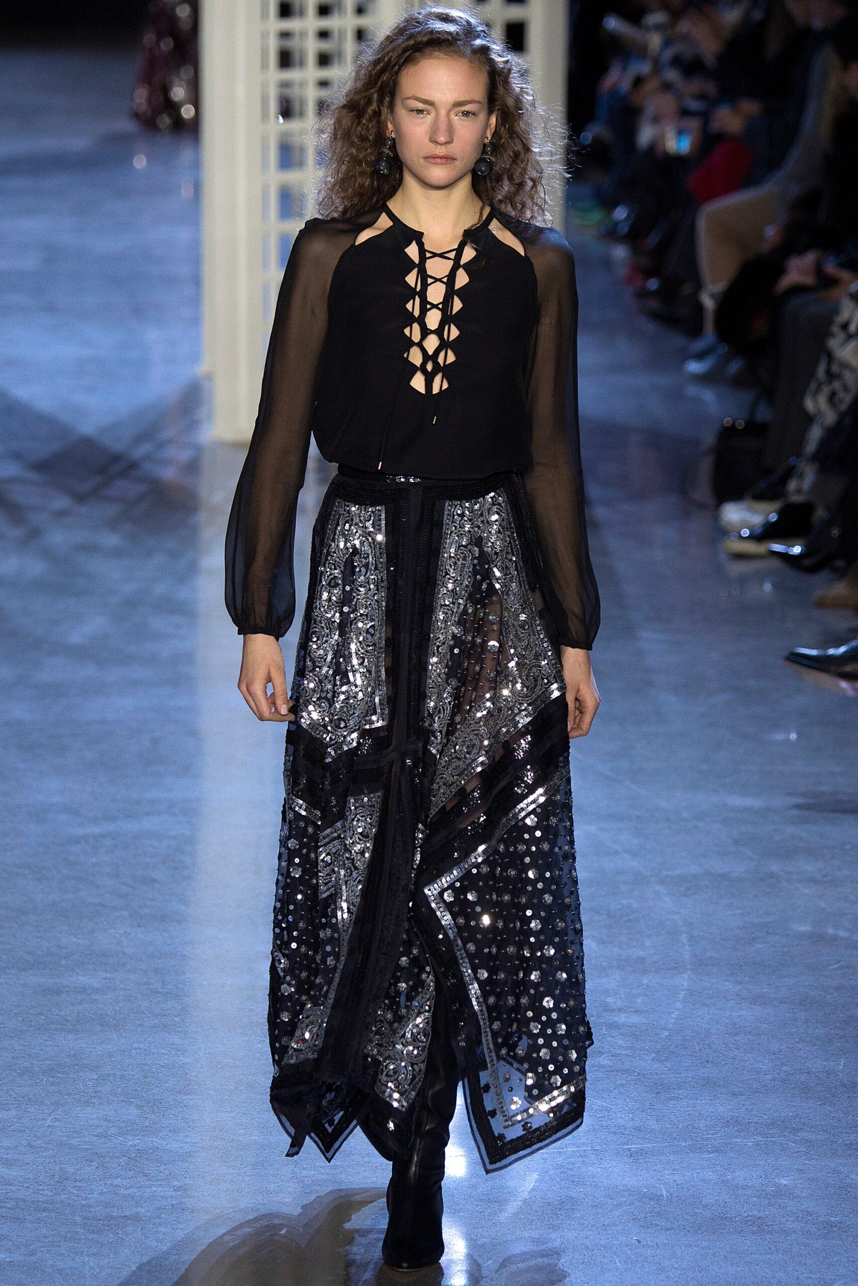 black silk asymmetric fitted sequined tiered shiny skirt