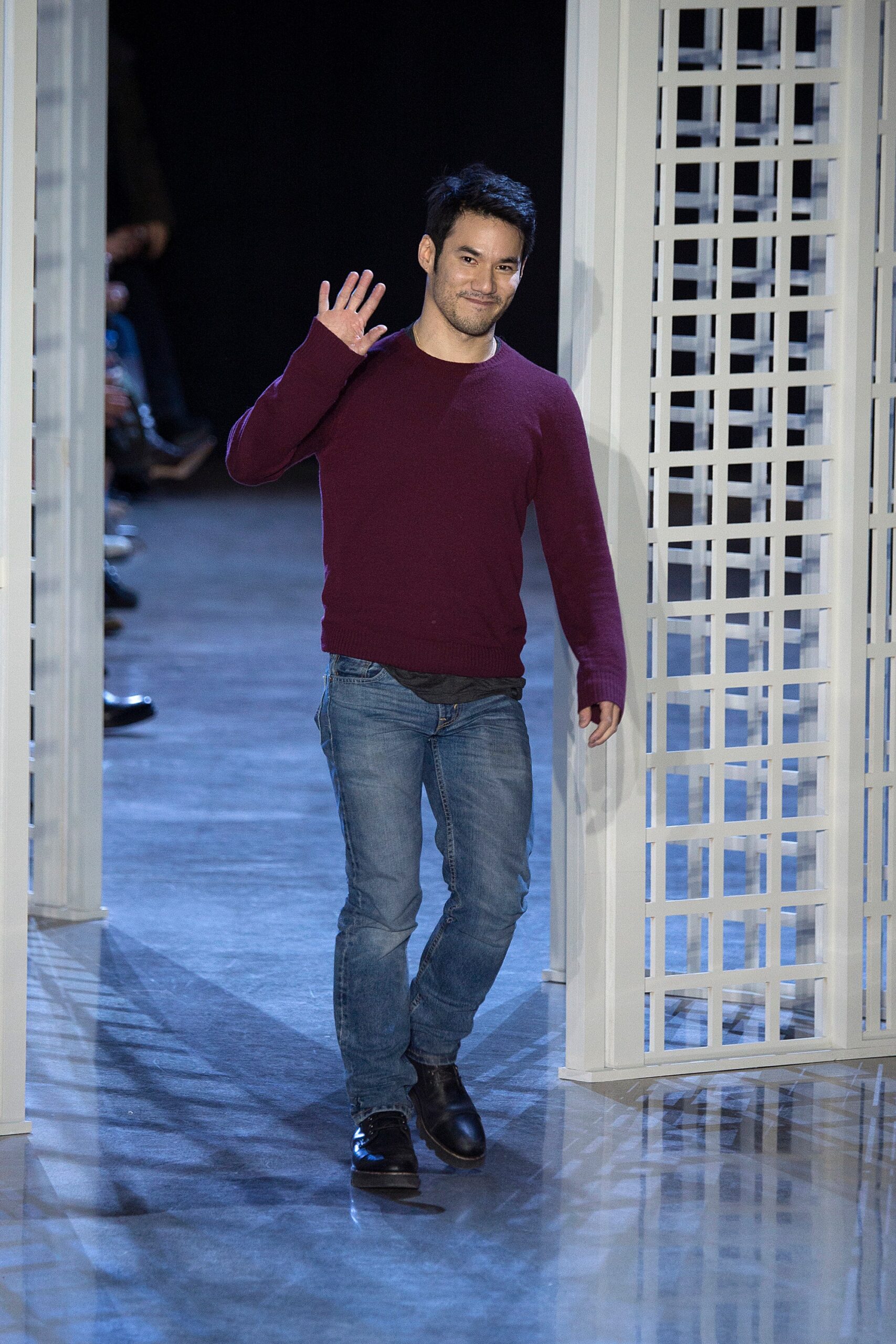 purple wool sweater with jeans