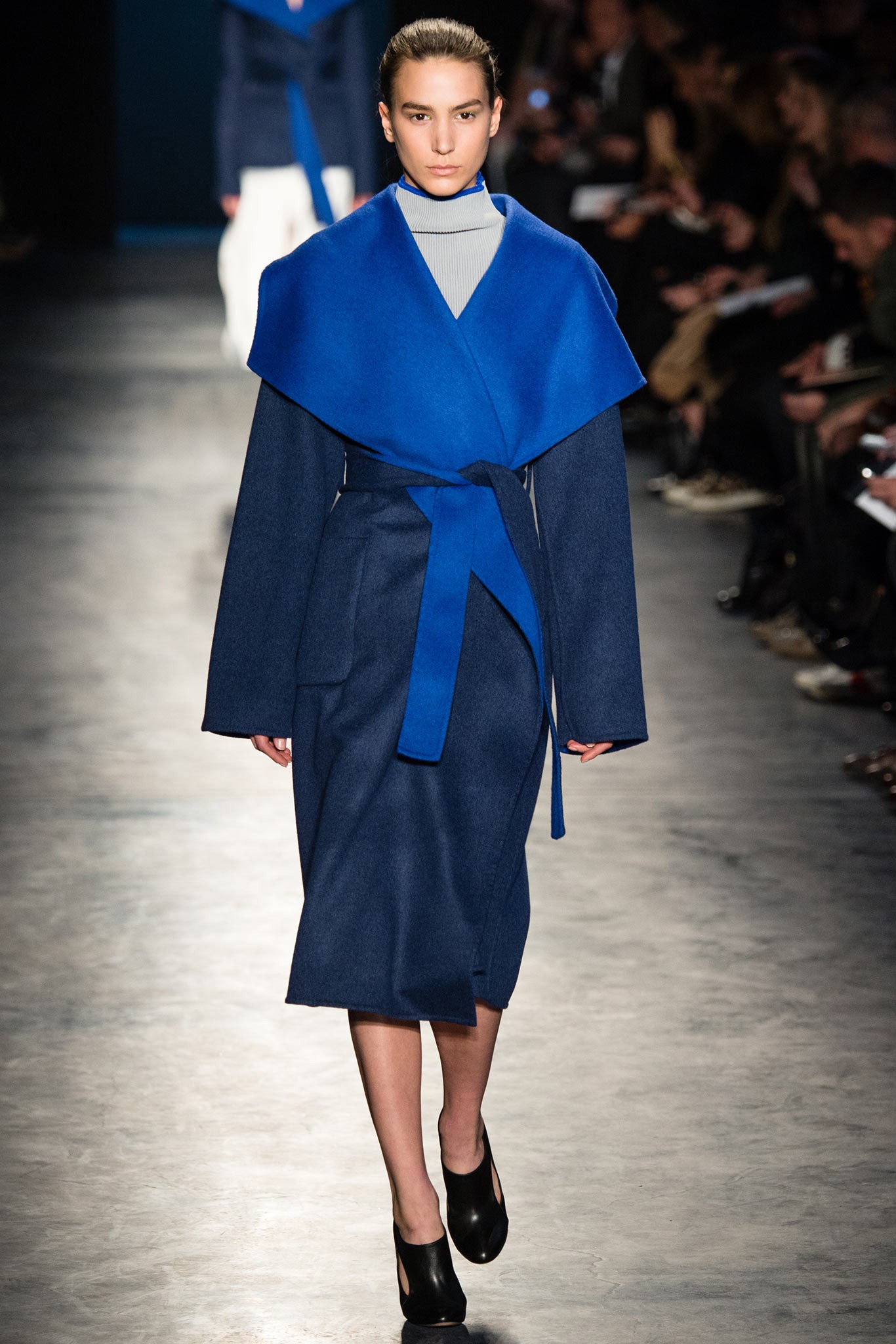 blue wool belted coat