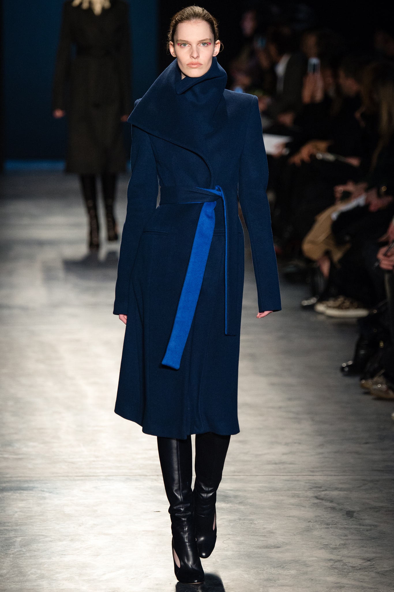 blue wool belted midi coat