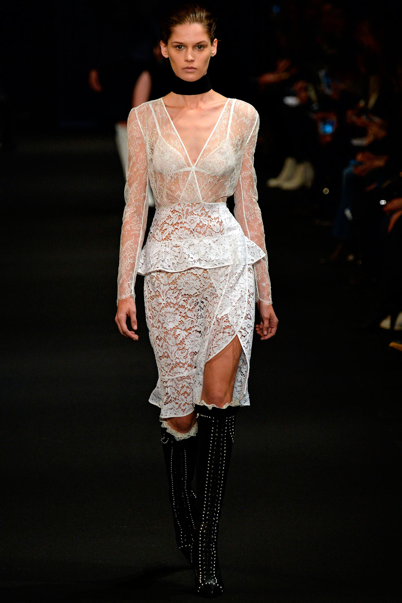 white lace fitted dress with choker