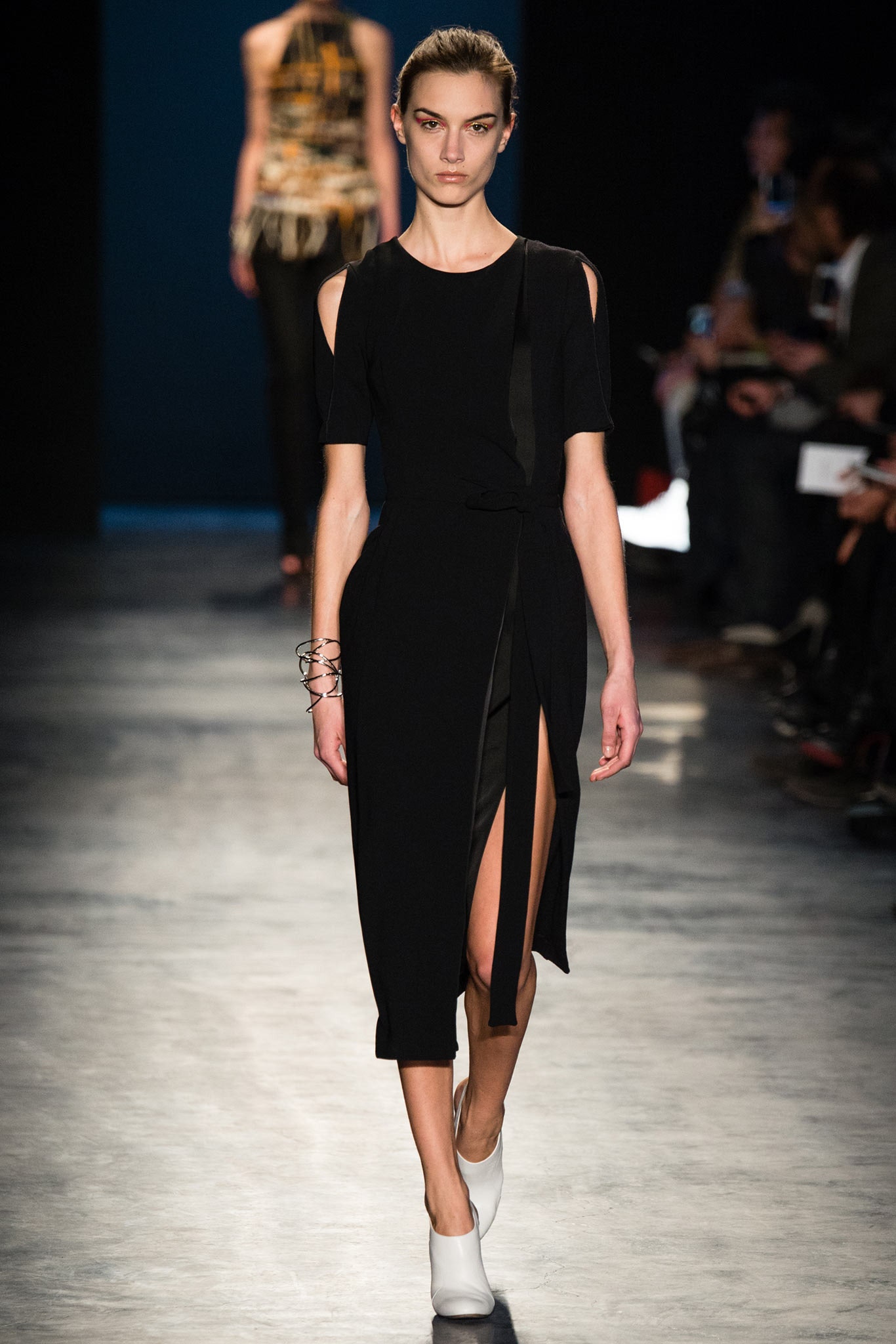 black fitted midi dress
