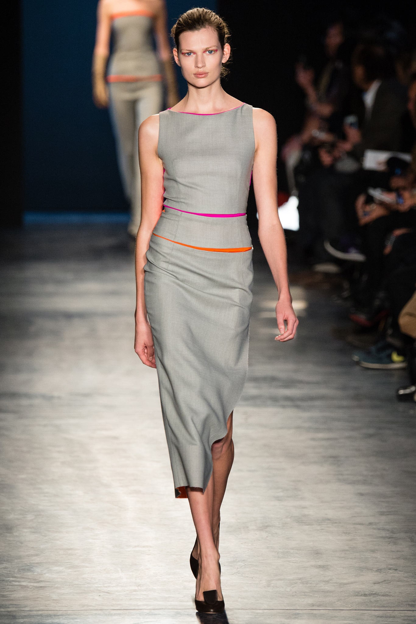 fitted gray midi dress