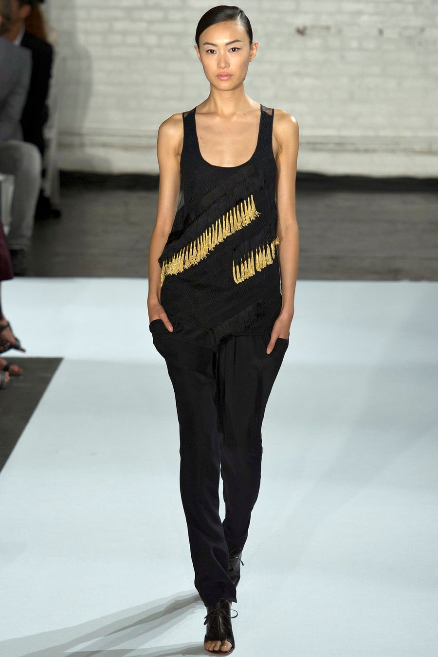 black fitted tank-top and relaxed pants