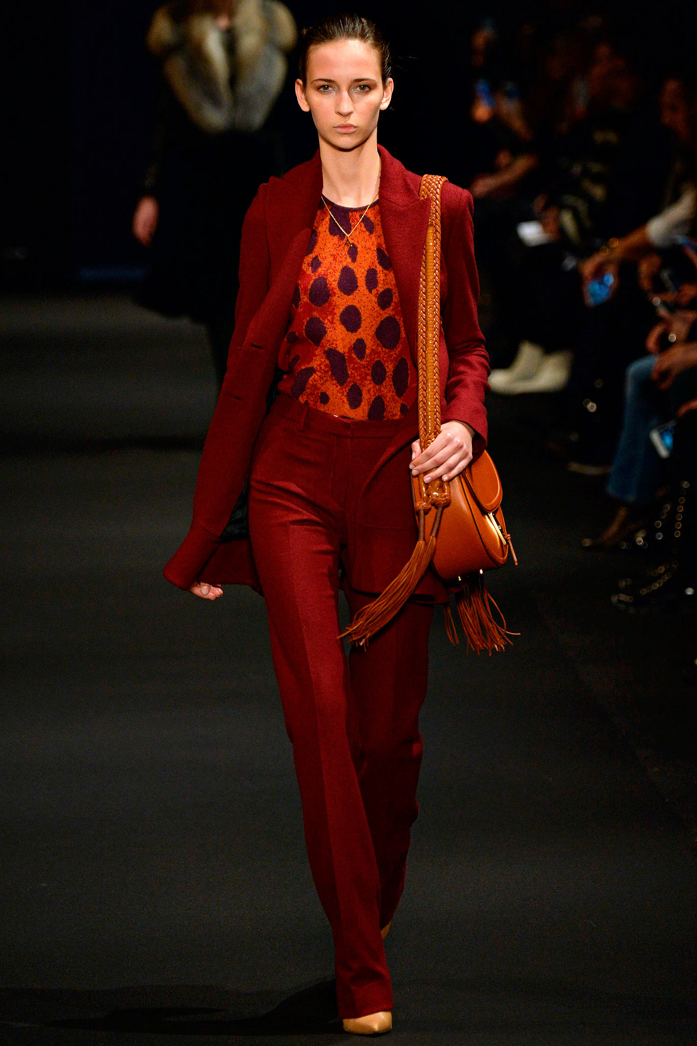 red tailored blazer and pants