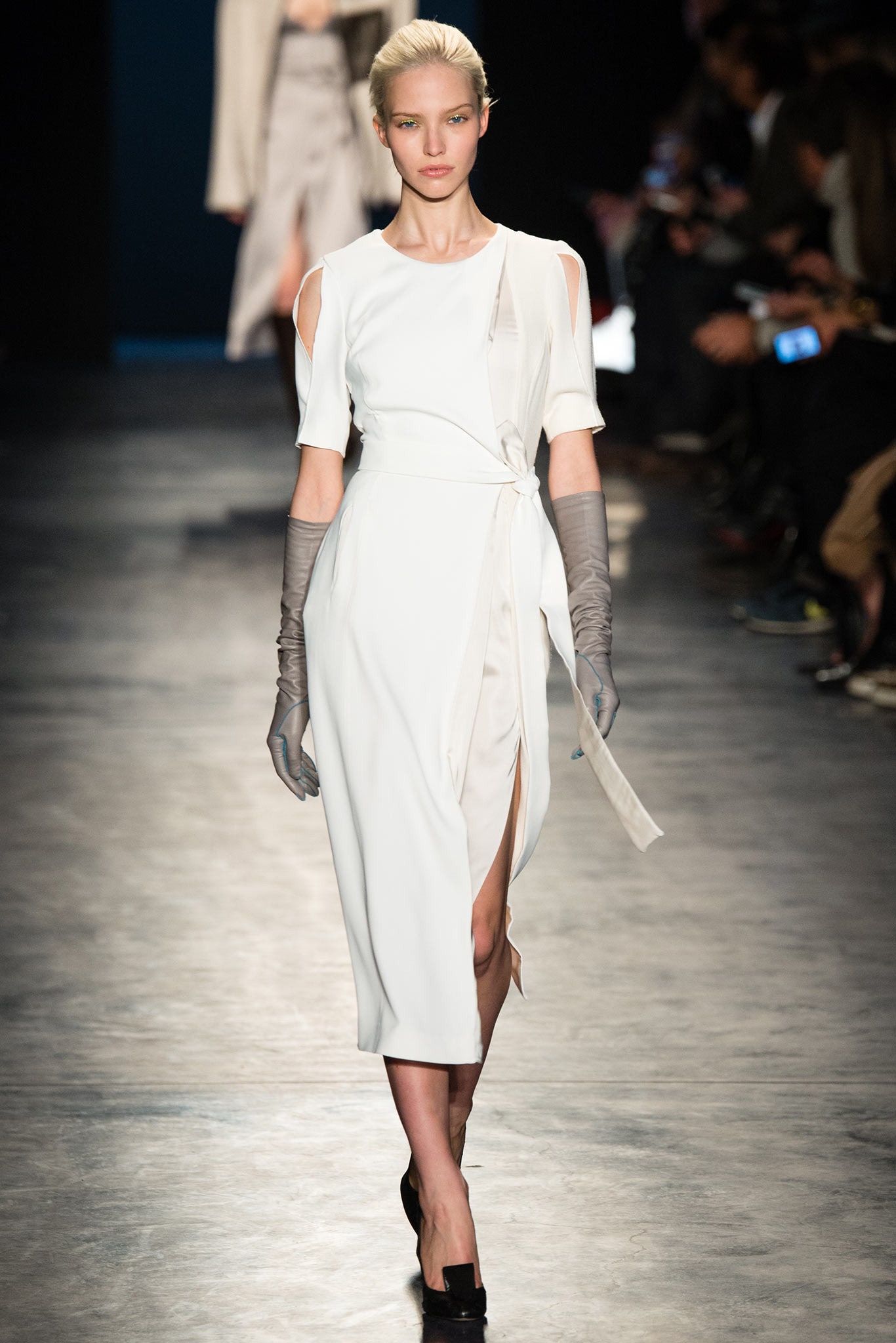 fitted white silk wrap dress