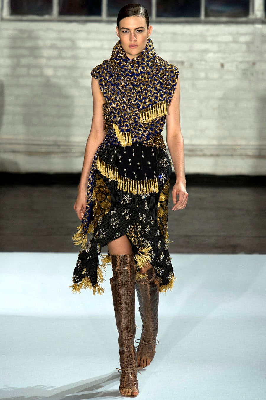 black silk fringed dress with scarf