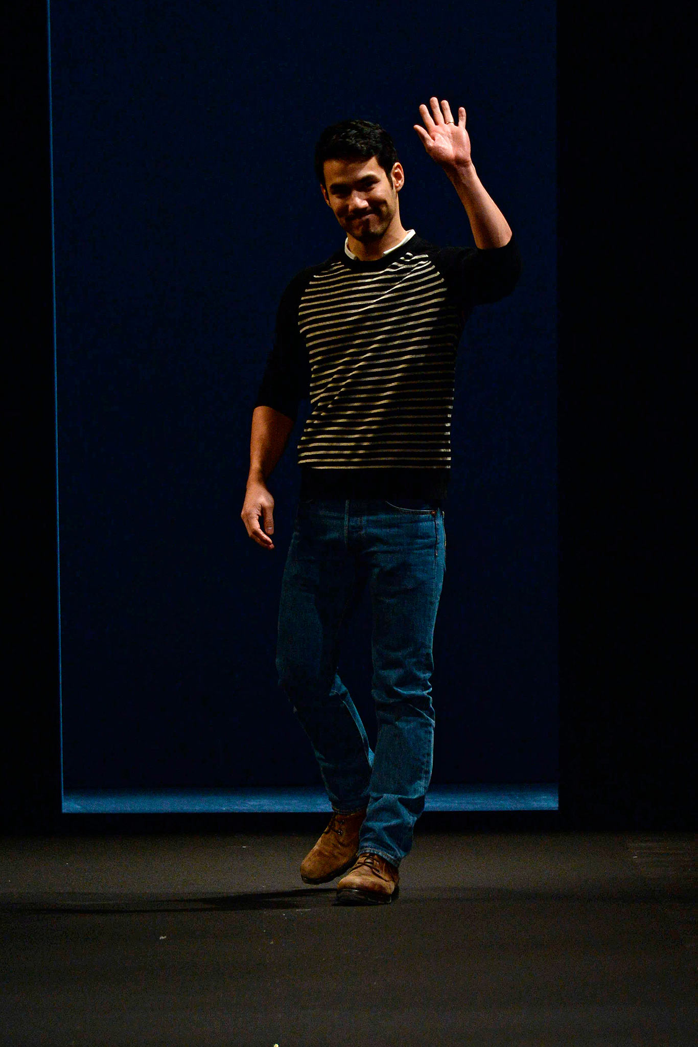 striped shirt and denim pants