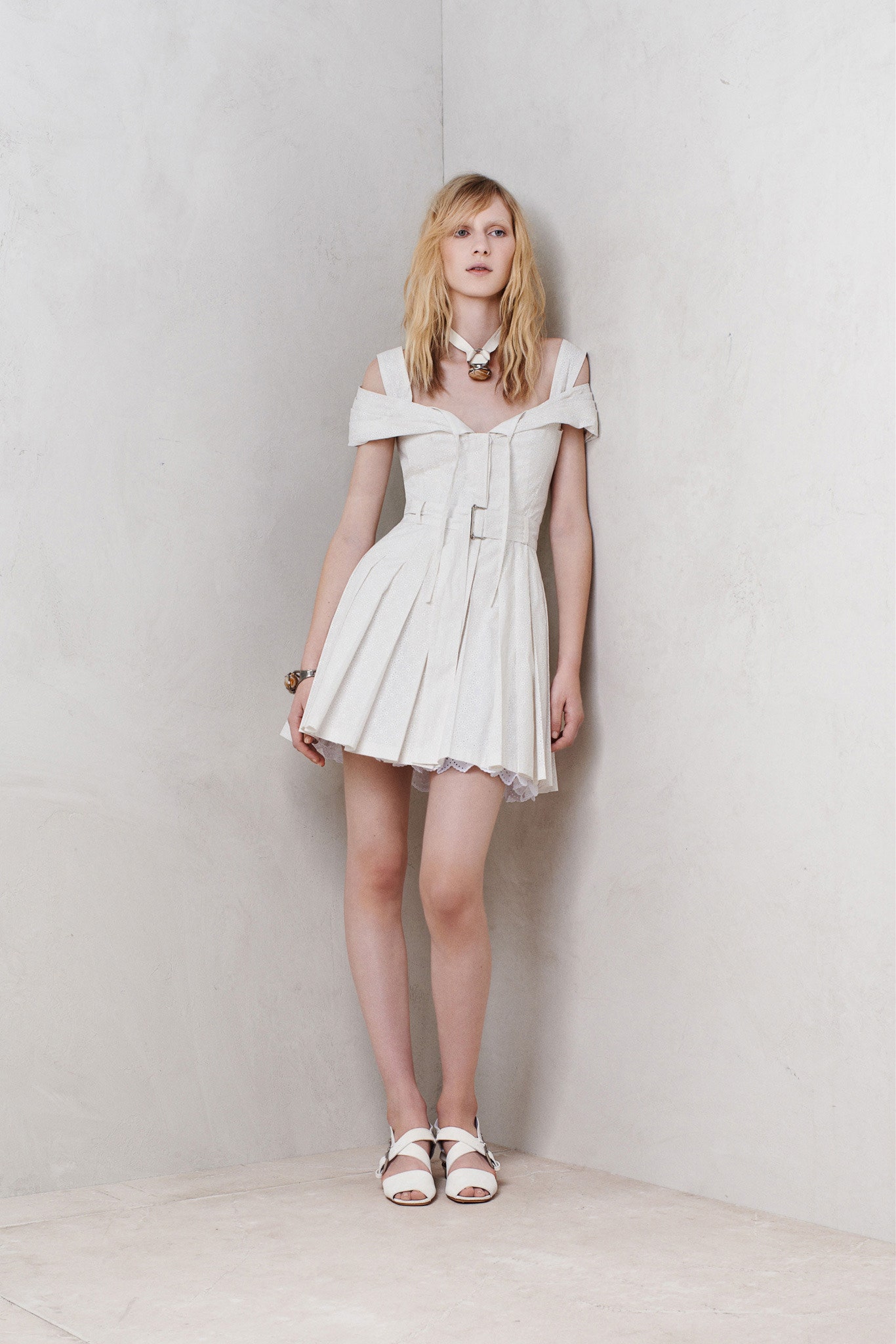 white fitted pleated dress