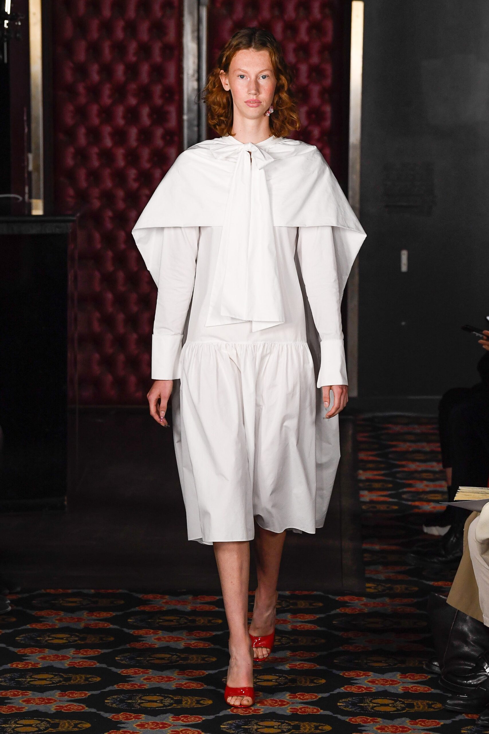 white cotton sleeveless structured draped cape