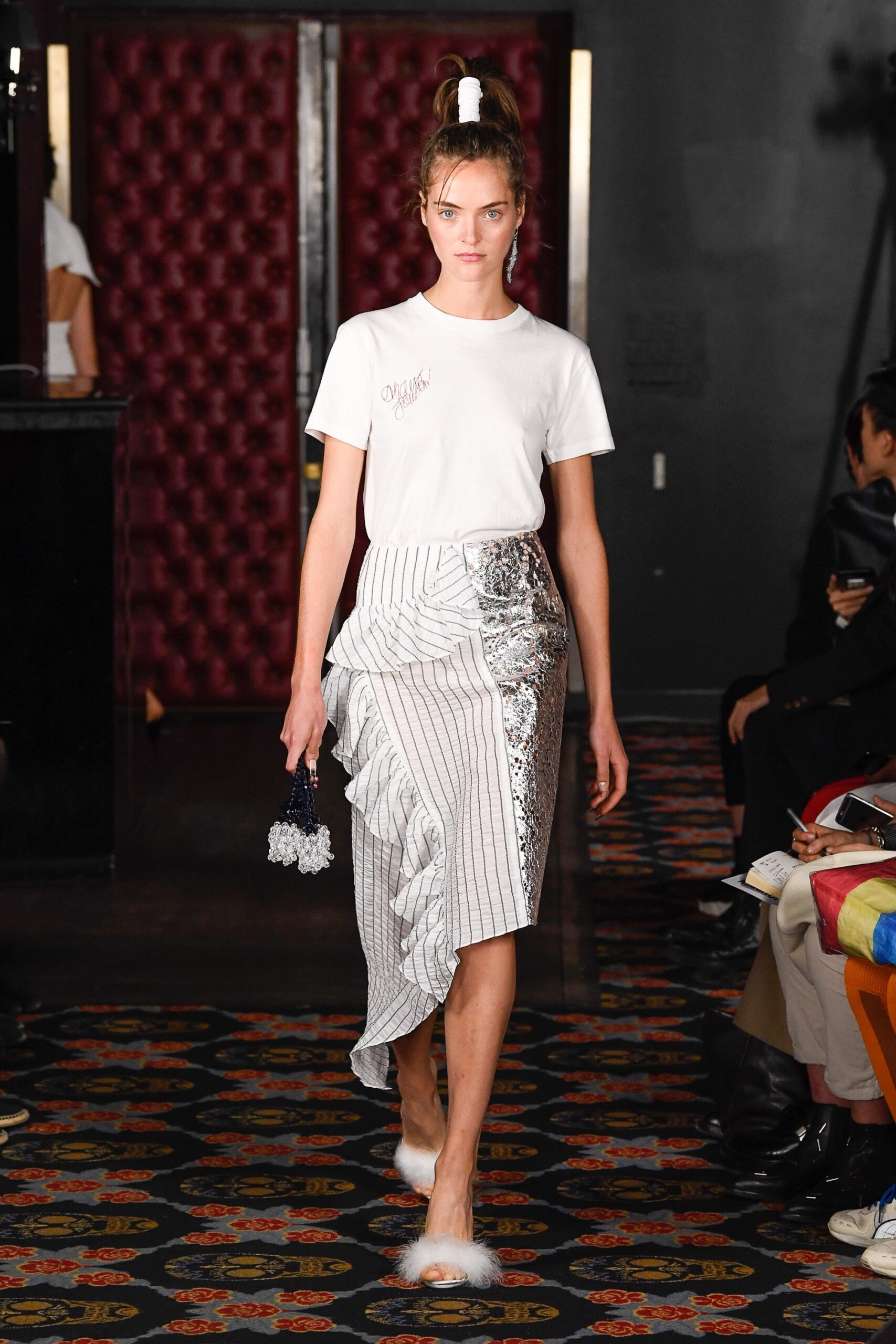 gray silk asymmetric fitted pleated zippered shiny skirt