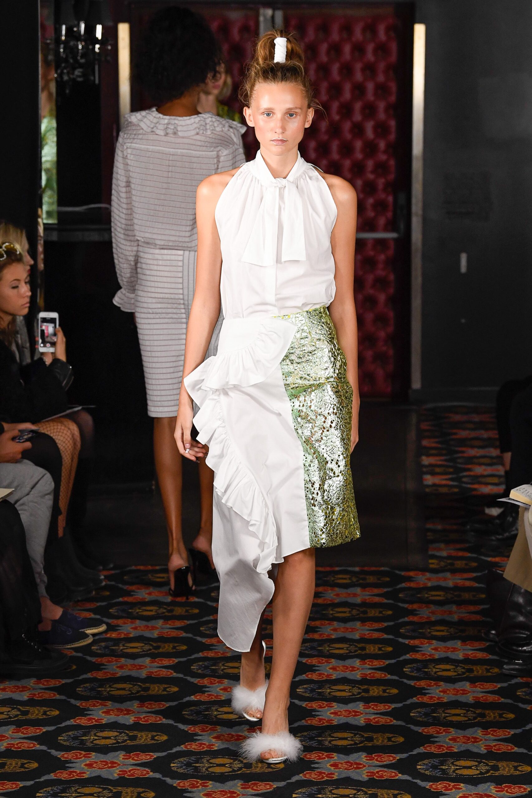 green silk asymmetric fitted sequined skirt