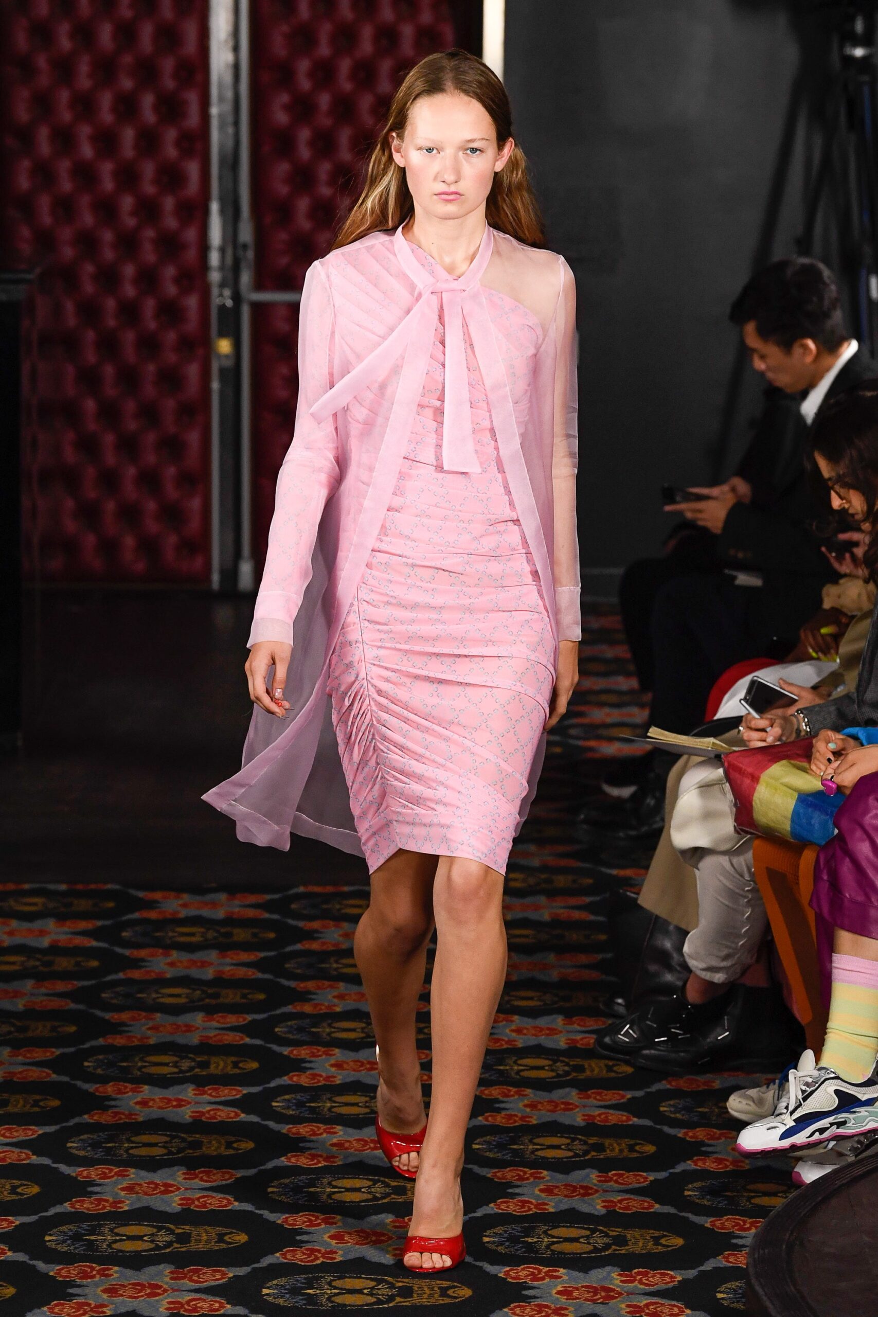 pink silk long-sleeve relaxed draped flowing cape