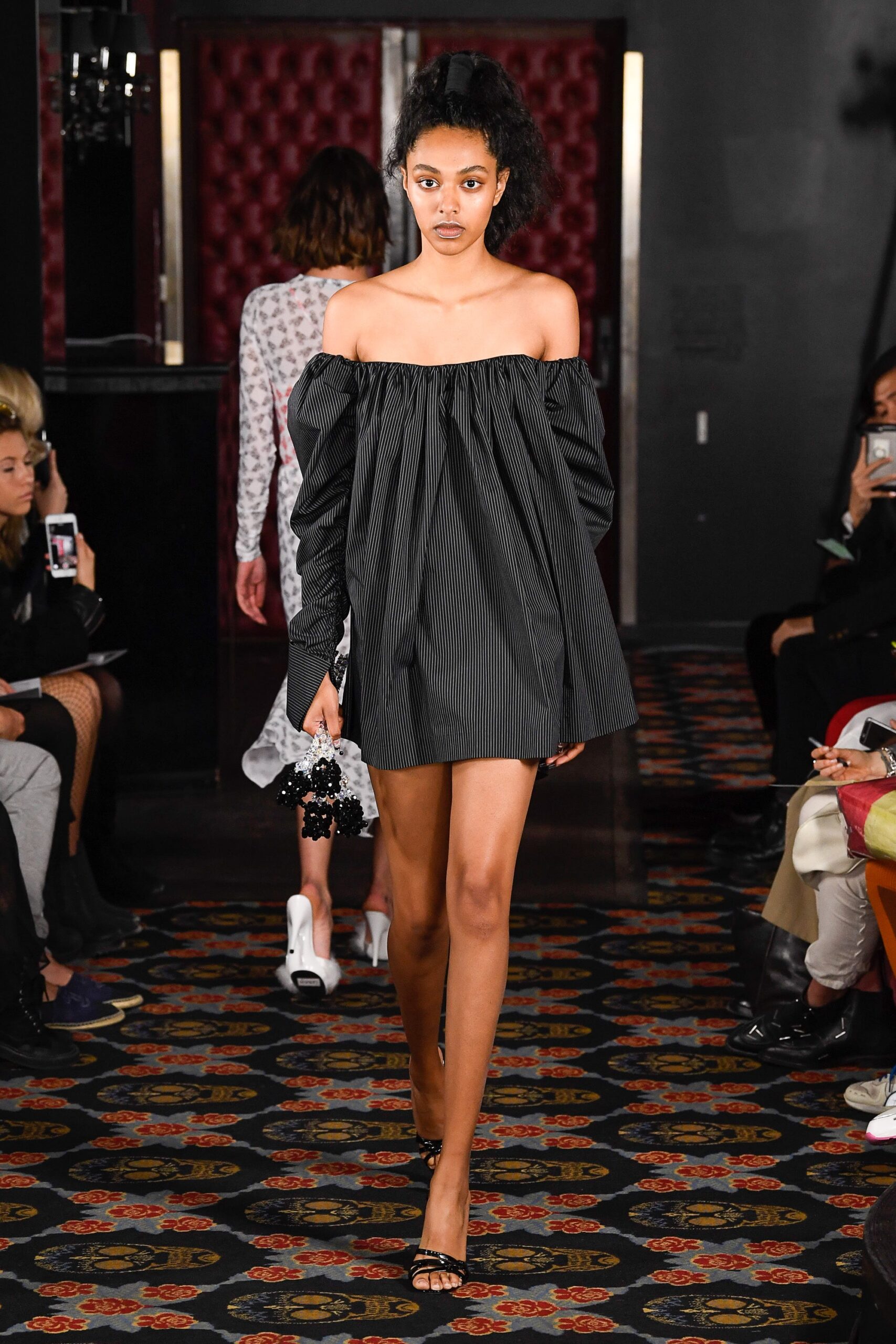 black off-shoulder mini dress