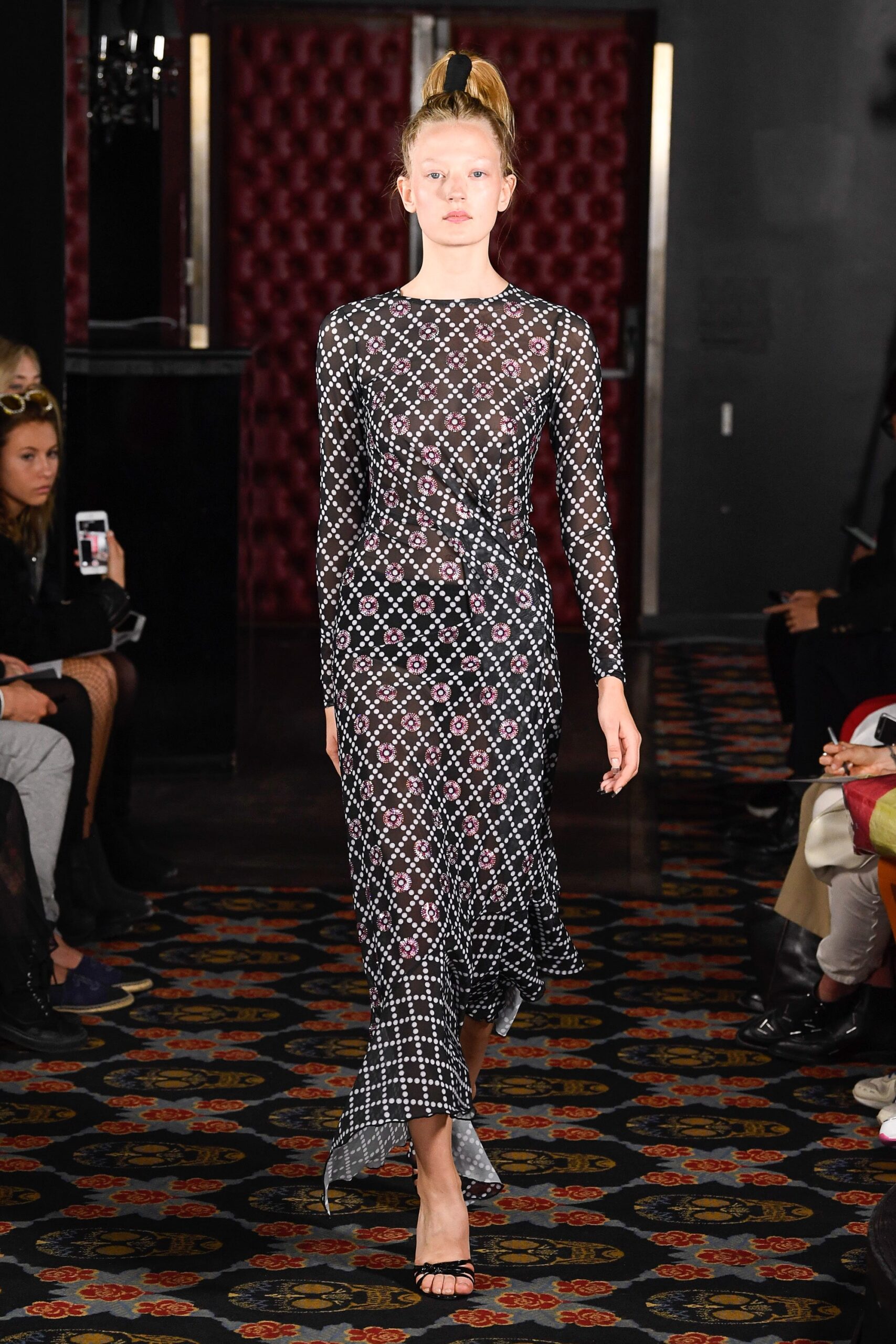 black and white sheer midi dress