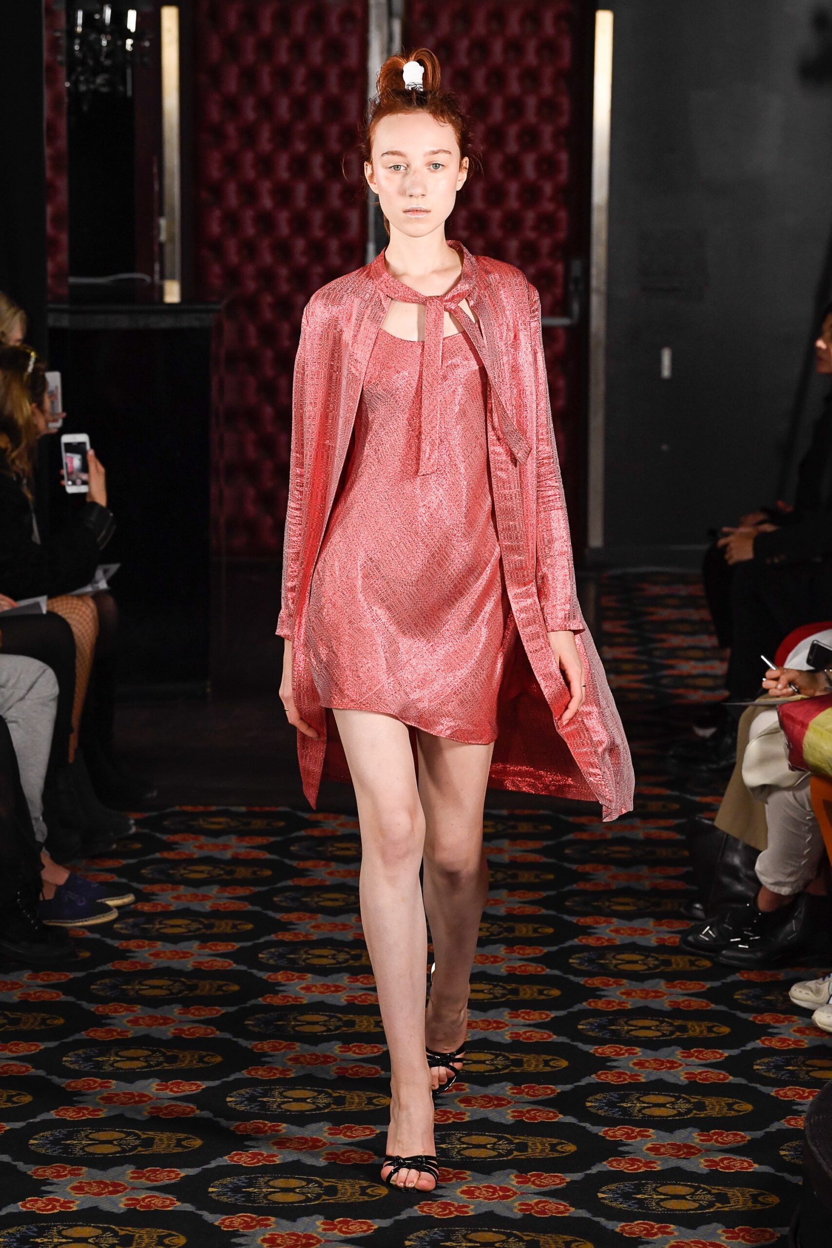pink silk long-sleeve relaxed layered flowing cape